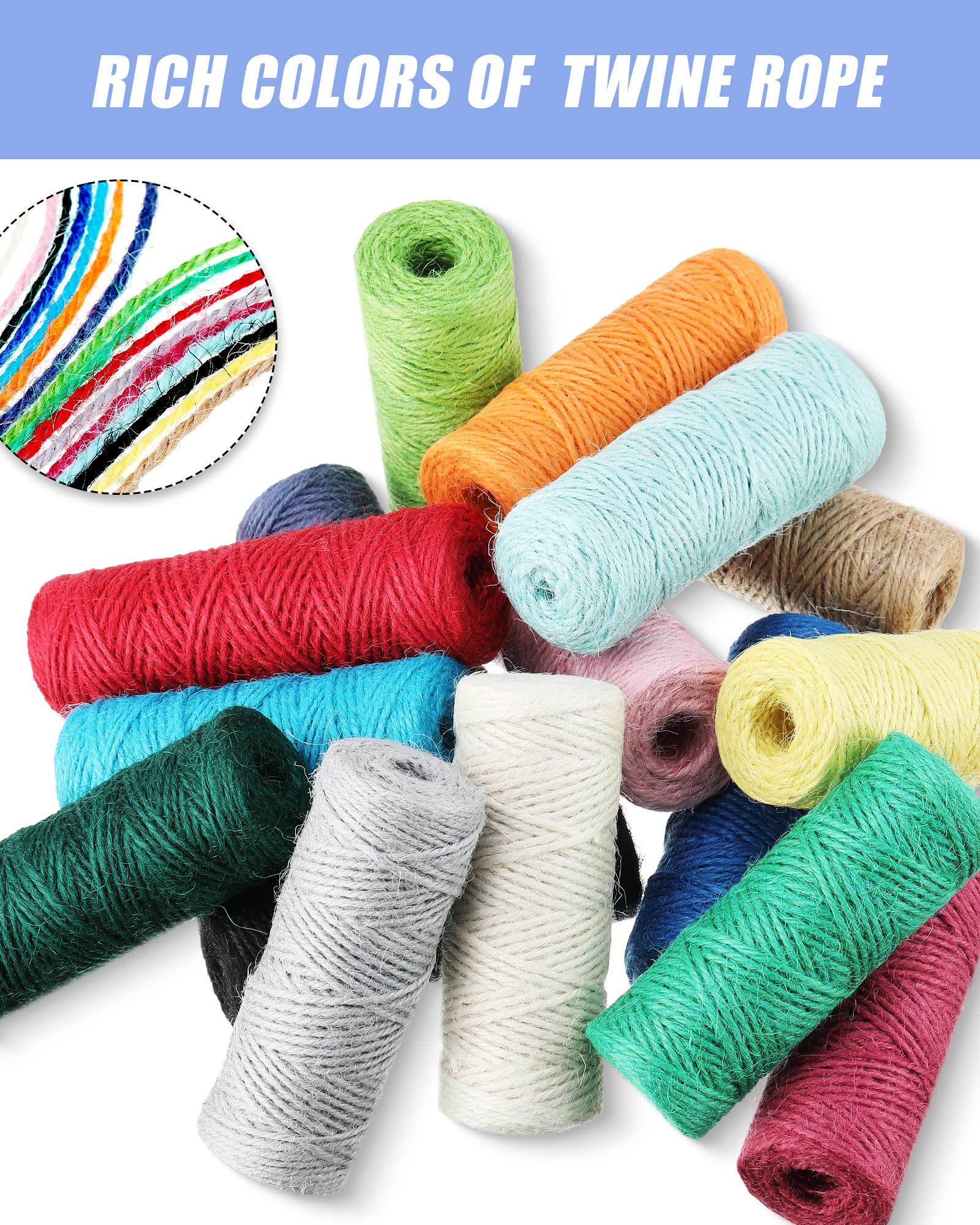 16 Rollen Makramee-Schnur Baumwollschnur Bunte Schnur 3-lagige Jute-Schnur 4.5 m Bindfaden für Bastelarbeiten, Kunstwerke, Bilderausstellung und Verzierungen, Pflanzenaufhängen, 16 Farben