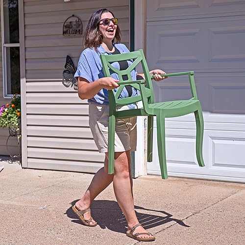 Miniatura 6 de Sunnydaze Tristana - Silla de plástico para patio al aire libre, juego de 2, asientos apilables, color verde