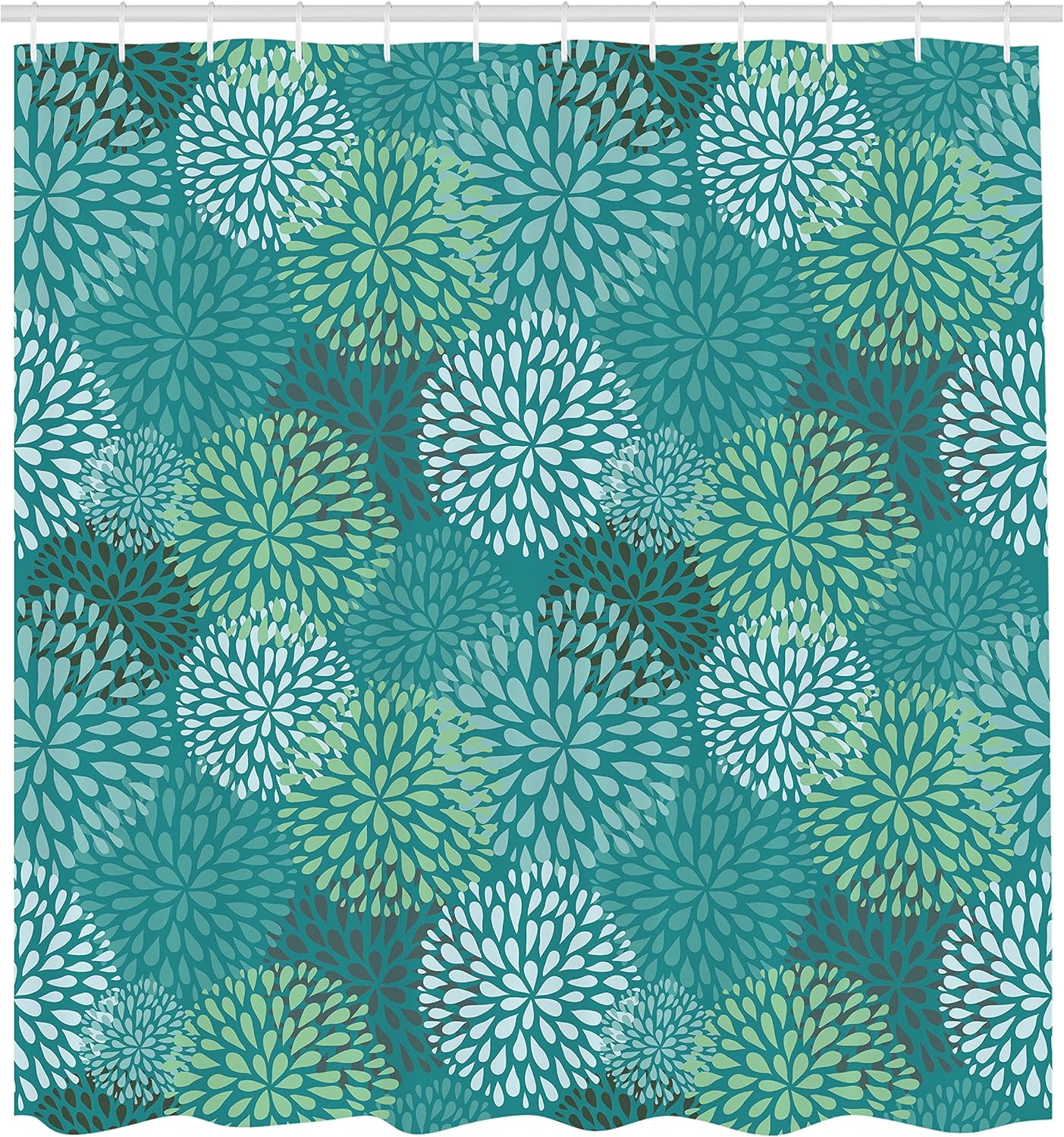 Ambesonne Floral Shower Curtain, Modern Floral Ornate Petals Flourish Traditional Springtime Garden Leaves, Cloth Fabric Bathroom Decor Set with Hooks, 69" W x 75" L, Seafoam