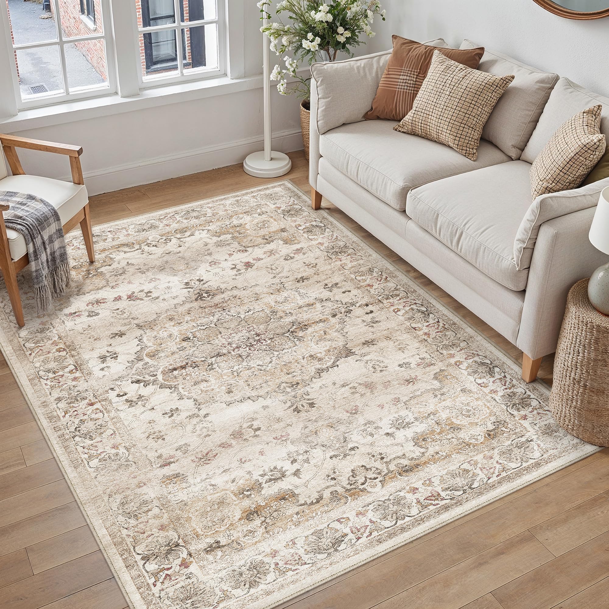 PureCozy Waschbarer Teppich Wohnzimmer Vintage Böhmischen Tepich