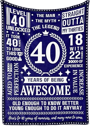 Regalos de cumpleaños número 40 para hombres, hombres, él, papá, marido o tío – 40 años de ser impresionante – Manta de franela de felpa – 50 x 65