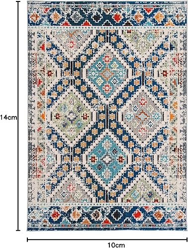 Vista 53 de Safavieh Madison Collection MAD418F - Alfombra de área con diamantes, Polipropileno, Azul Oscuro/Amarillo