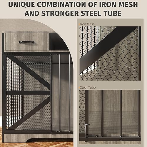 Miniatura 6 de Mueble grande de 44 pulgadas para jaula para perros, soporte de madera resistente para TV con 2 cajones, muebles decorativos multifuncionales para