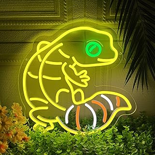 Leopard Gecko Neon Sign, Dimmable Reptile Neon Light Sign for Wall Decor, Animal Themed Led Light Up Signs for Kids Birthday Party Presents Bedroom Living Room Home Decorations
