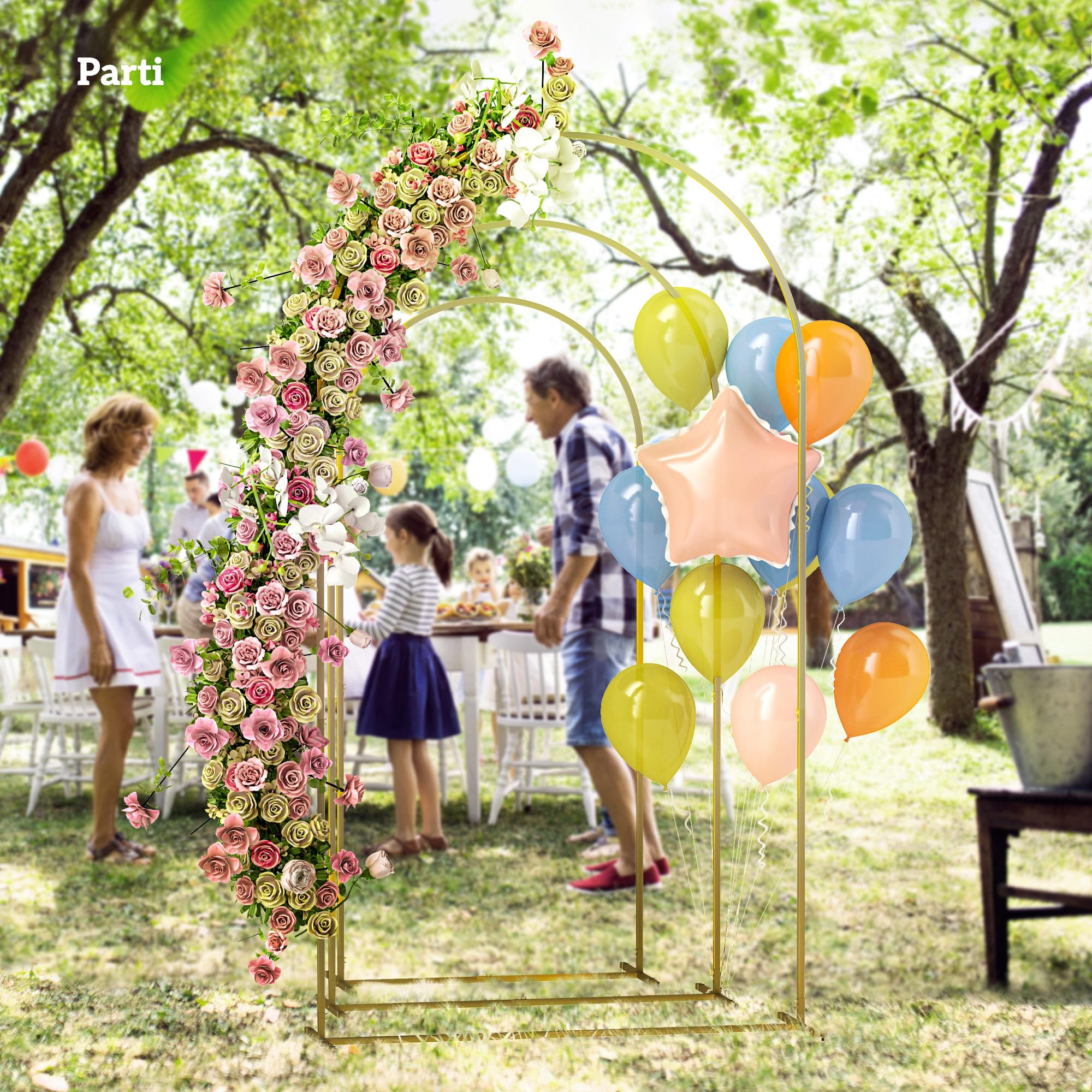 Outsunny Lot de 3 Supports d'arche de Fond en métal doré pour Mariage, 2,2 m, 2 m, 1,8 m, Arche de Jardin, Mariage, fête d'anniversaire, fête prénatale, Arche de Ballons Floraux