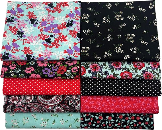 10Pcs Floral Cotton Fat Quarters Fabric 18 x 21 for Sewing & Quilting Bundles and DIY Craft Patchwork (Multy 2)