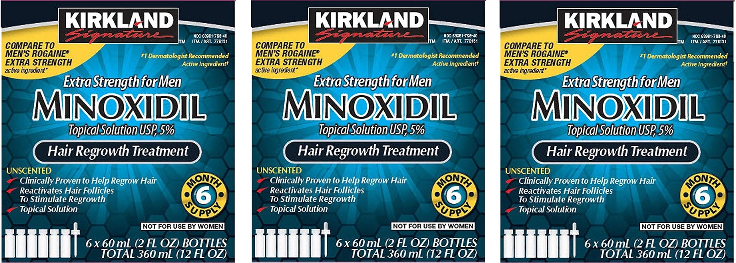 Minoxidil 5% Extra Strength Hair Loss Regrowth Treatment Men, 3 Pack (6 Months Supply)