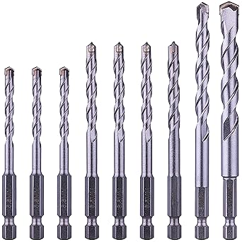 NordWolf 9-Piece Metric Carbide Tipped Masonry Drill Bit Set for Concrete, Brick, Block & Stone, with 1/4