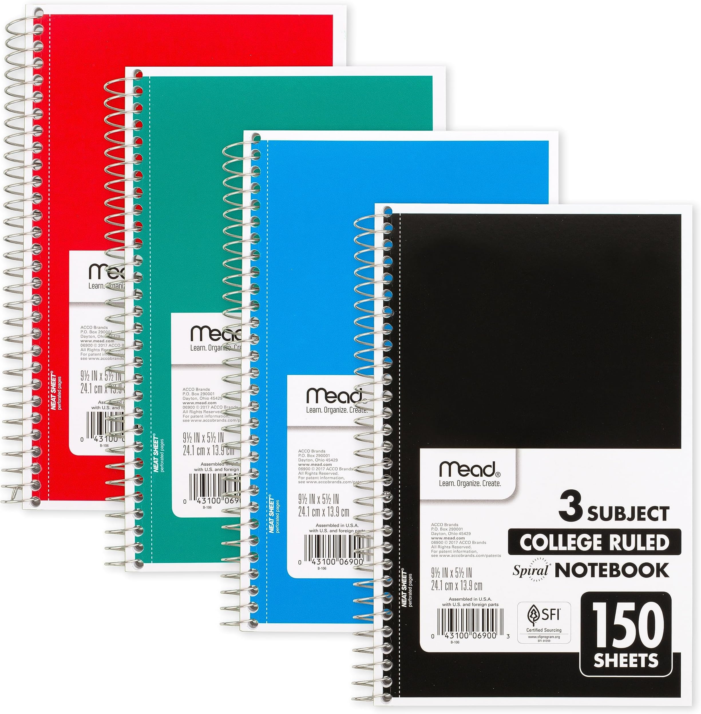 Mead Small Spiral Notebook, 3Subject, College Ruled Paper