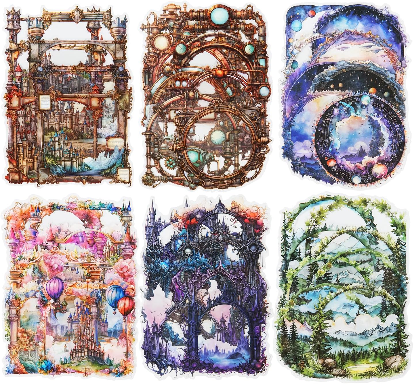 60 Pcs Fantasy Frame Stickers for Scrapbook Journaling