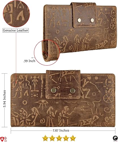 Miniatura 4 de Mou Meraki Cartera larga con bloqueo RFID de cuero genuino - Vintage Bifold para hombres (COGNAC antiguo)