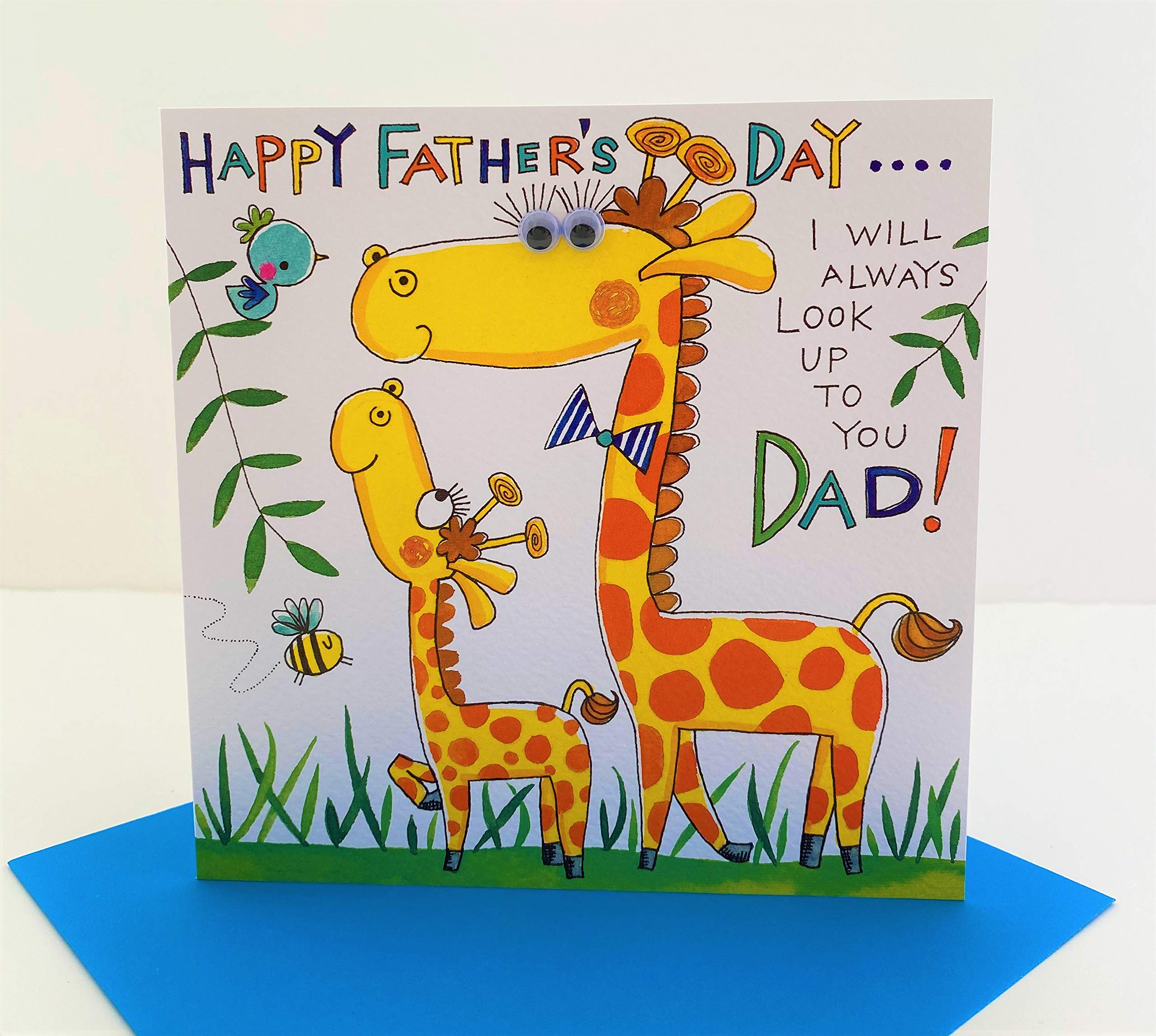 Rachel Ellen Happy Father's Day I Will Always Look Up To You Dad Card - Googly Eyes Giraffes