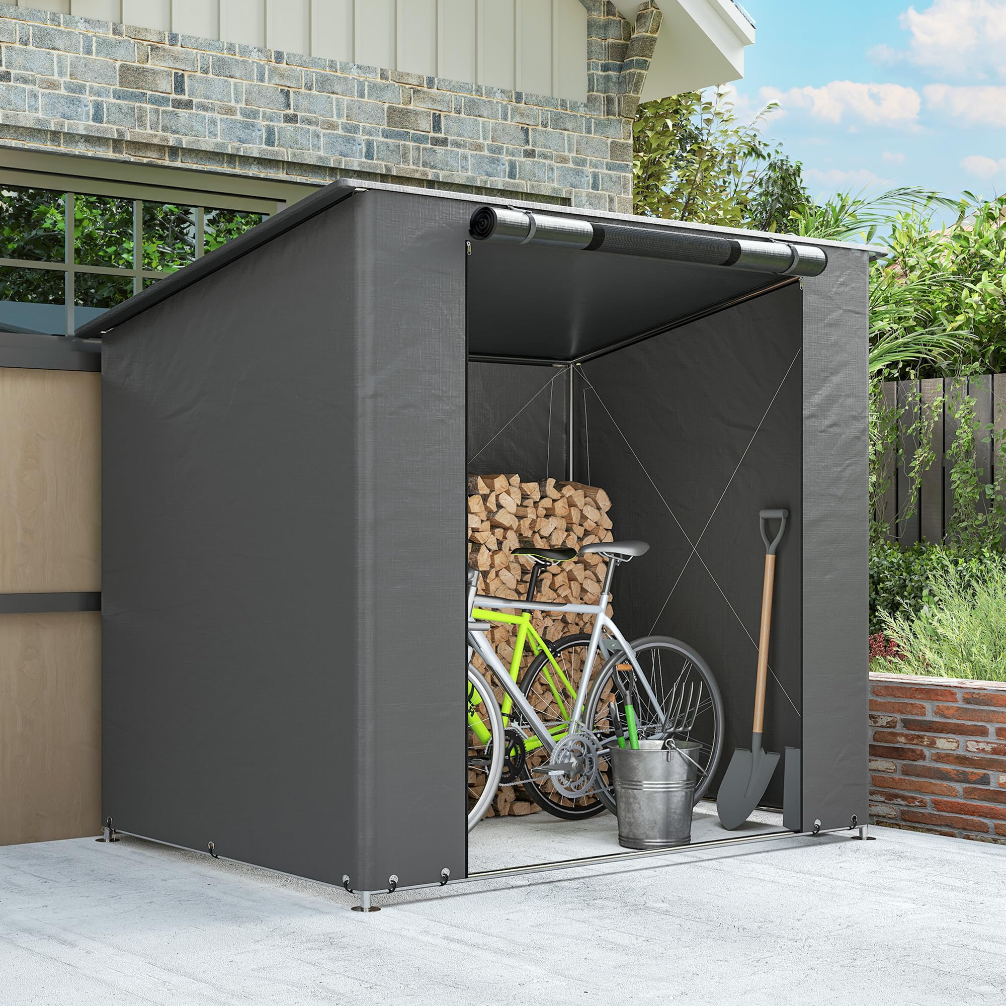 Outsunny Tenda da Garage Impermeabile 1,9x1,2 m con Tetto a Falda Unica, Porta con Cerniera Avvolgibile, Finestra con Telaio Metallico Rinforzato, Resistente ai Raggi UV