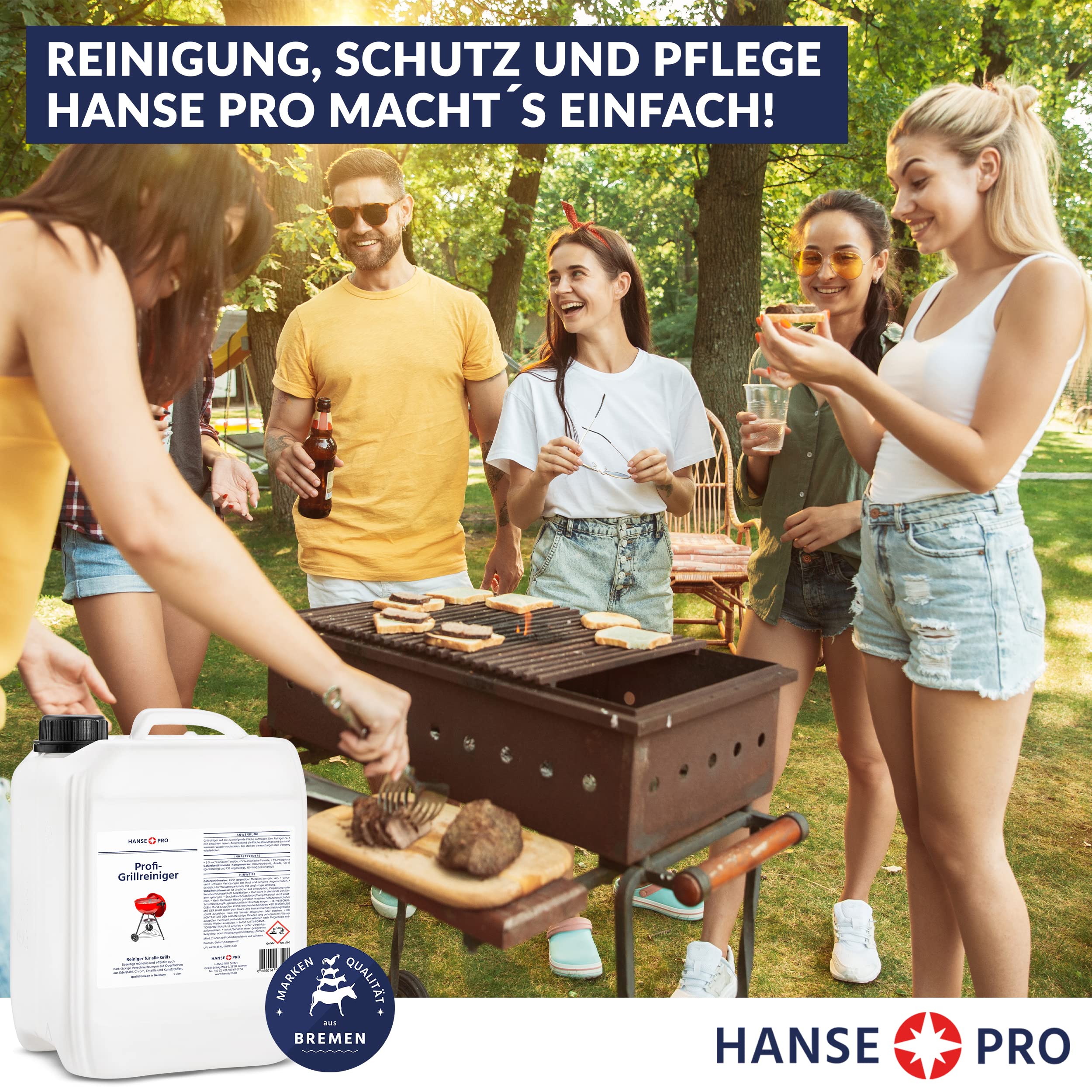 HANSE PRO Profi-Grillreiniger, im 5 Liter-Kanister I löst hartnäckige Verkrustungen und Rückstände I für Grillrost, Herdplatten, Öfen, Dunstabzugshauben I optimal für Edelstahl I Grillrost-Reiniger