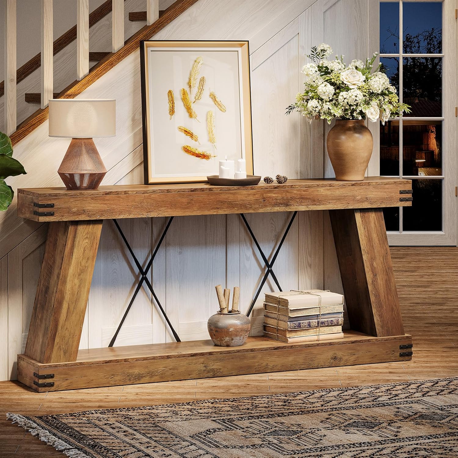 Tribesigns 70.9" Farmhouse Console Table, Long Sofa Table Behind Couch with Storage, Narrow Wooden Console Station, Industrial Rustic Entryway Furniture for Hallway, Entry, Living Room, Brown