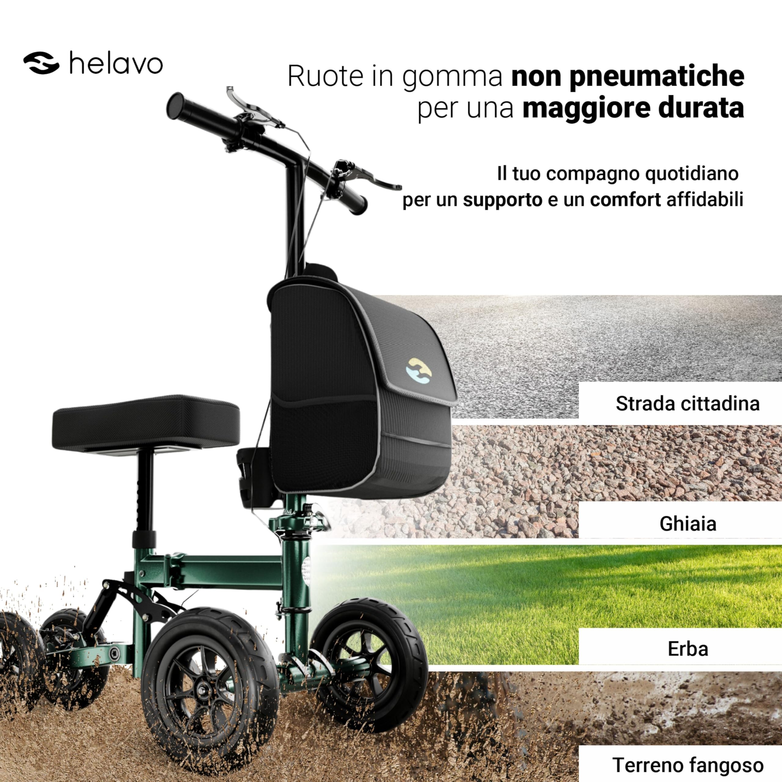 Helavo Scooter per Ginocchio Pieghevole, Deambulatore Ortopedico | Deambulatore ortopedico per ginocchia con 2 ginocchiere - Alternativa alle stampelle - Ruote da 10"/8"