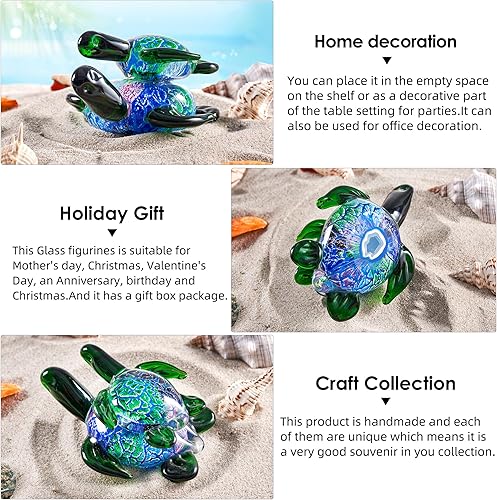 Miniatura 3 de EUSTUMA Figuras de tortuga marina de vidrio soplado a mano con bebés, adorno de animales marinos para decoración del hogar,Colección de animales