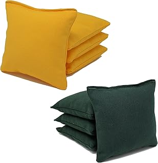 8 ACA Regulation Cornhole Bags.Corn-Filled 25 Colors (Hunter Green/Yellow)