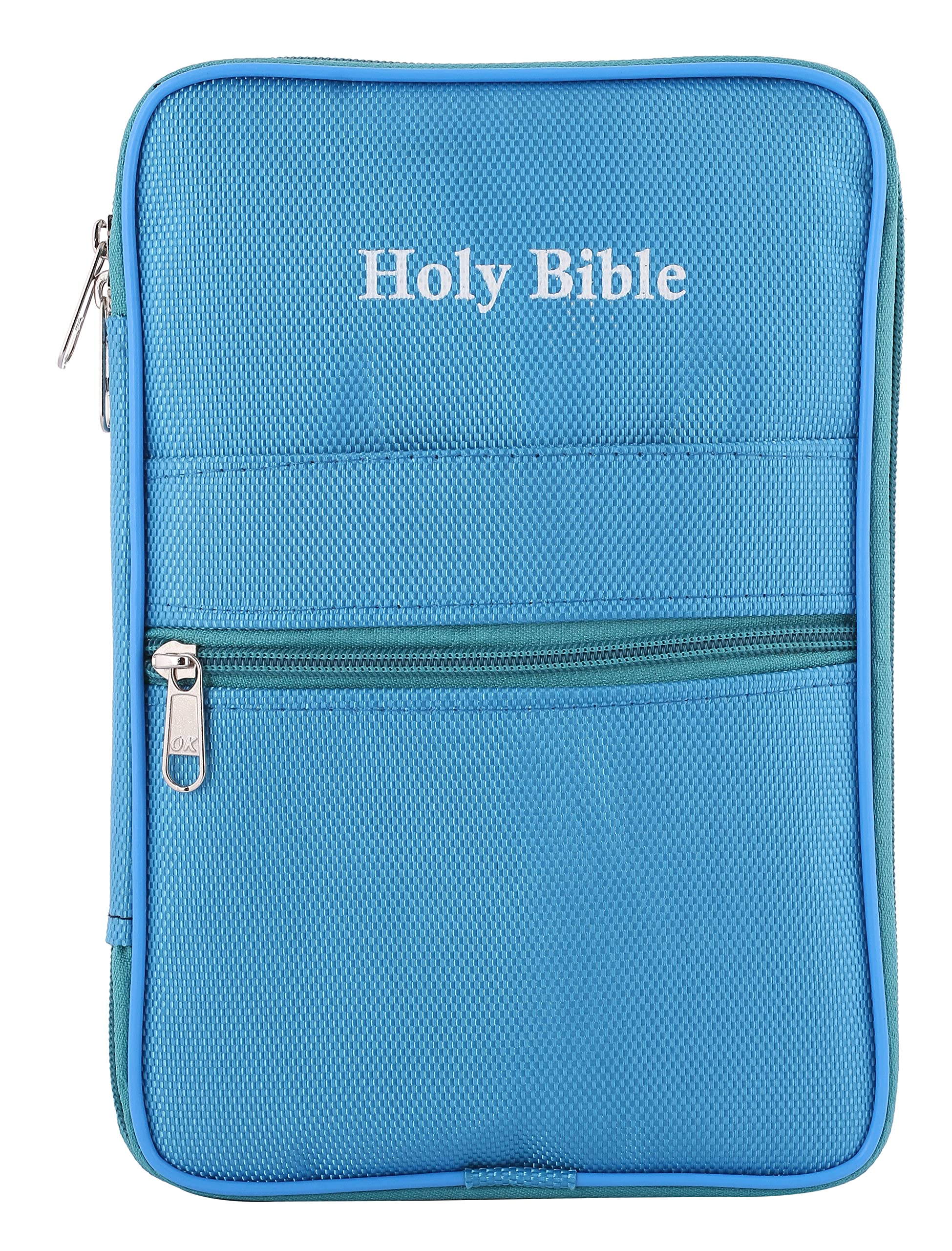 Zippered Bible Book Cover/Case & Note Book Diary Cover/Case with Front Pocket Metty Cloth 25x17x3 cm (T. Blue)-picture-12
