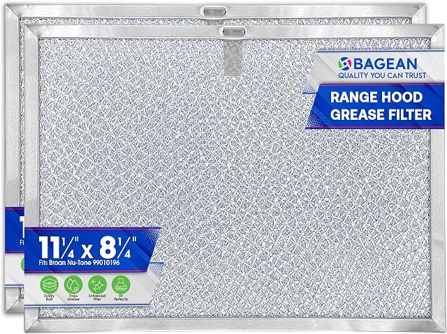 Bagean Stove Hood Vent Filter 11.25" x 8.25" 99010196 Compatible with Broan Range Hood Filter Replacement and Nutone Kitchen Exhaust Fan - Aluminum Screen Blocks Grease & Filters Oven Air (2-Pack)