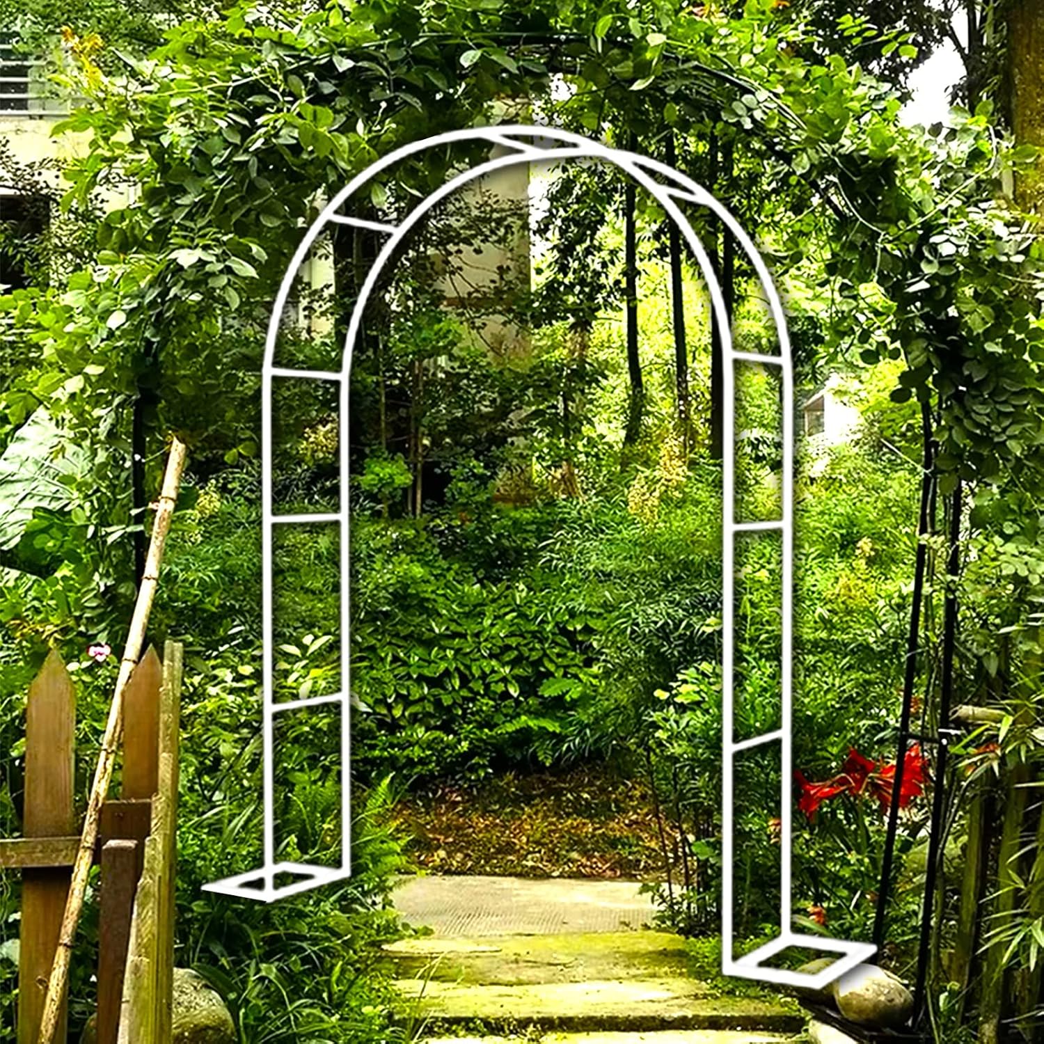 Garden Arch Trellis,Rose Arch,Galvanized tube gardening arch with base,suitable for climbing aids such as grapes,clematis,roses,etc,stable and weatherproof ( Color : White , Size : 80x200x40CM )