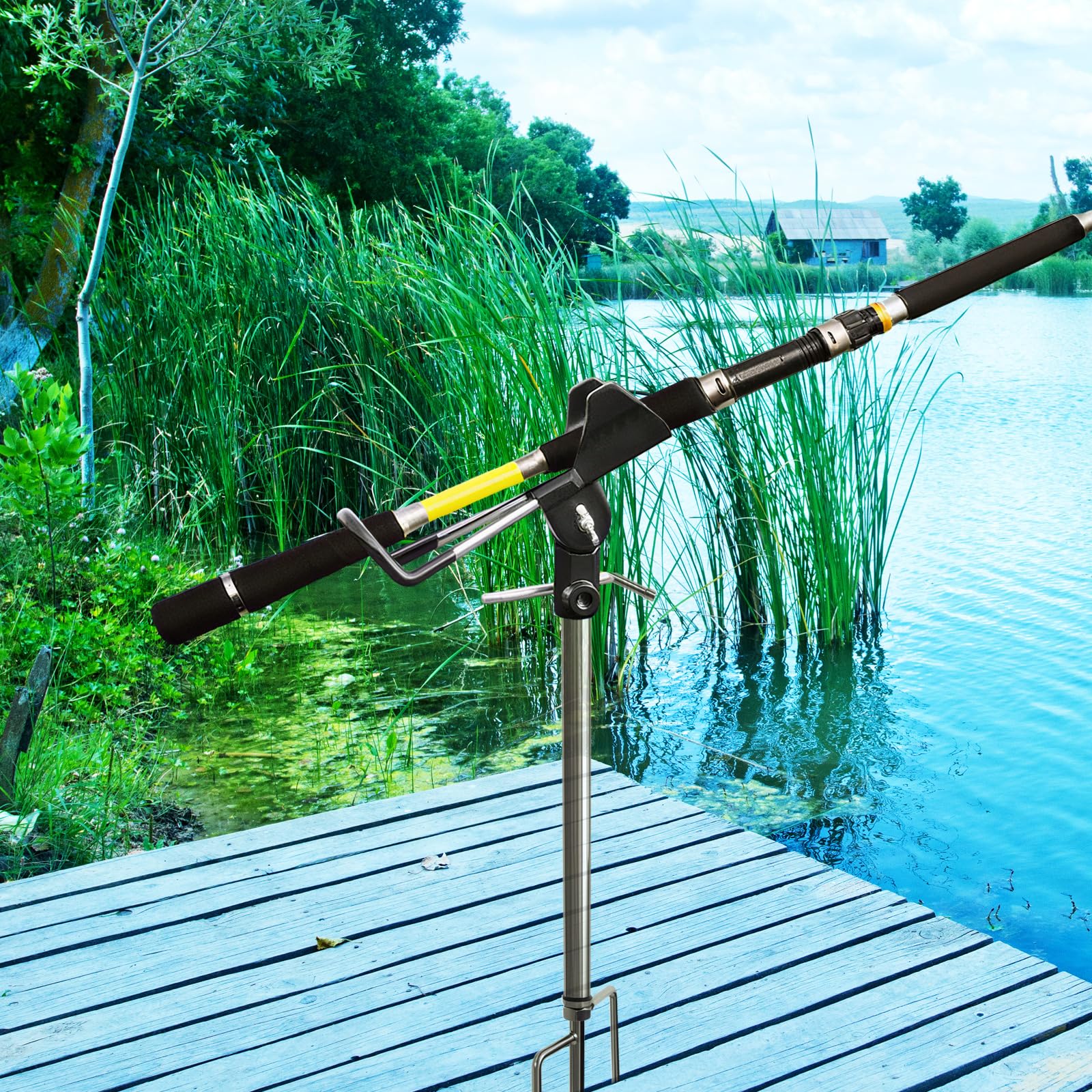 Rutenhalter, 2 Stück Angelrutenhalter Edelstahl, 360° Verstellbar, Tragbar Abnehmbar Universal Rutenständer verzinkte Dreizack-Erdspitze, für Angelsport See Fluss Ufer