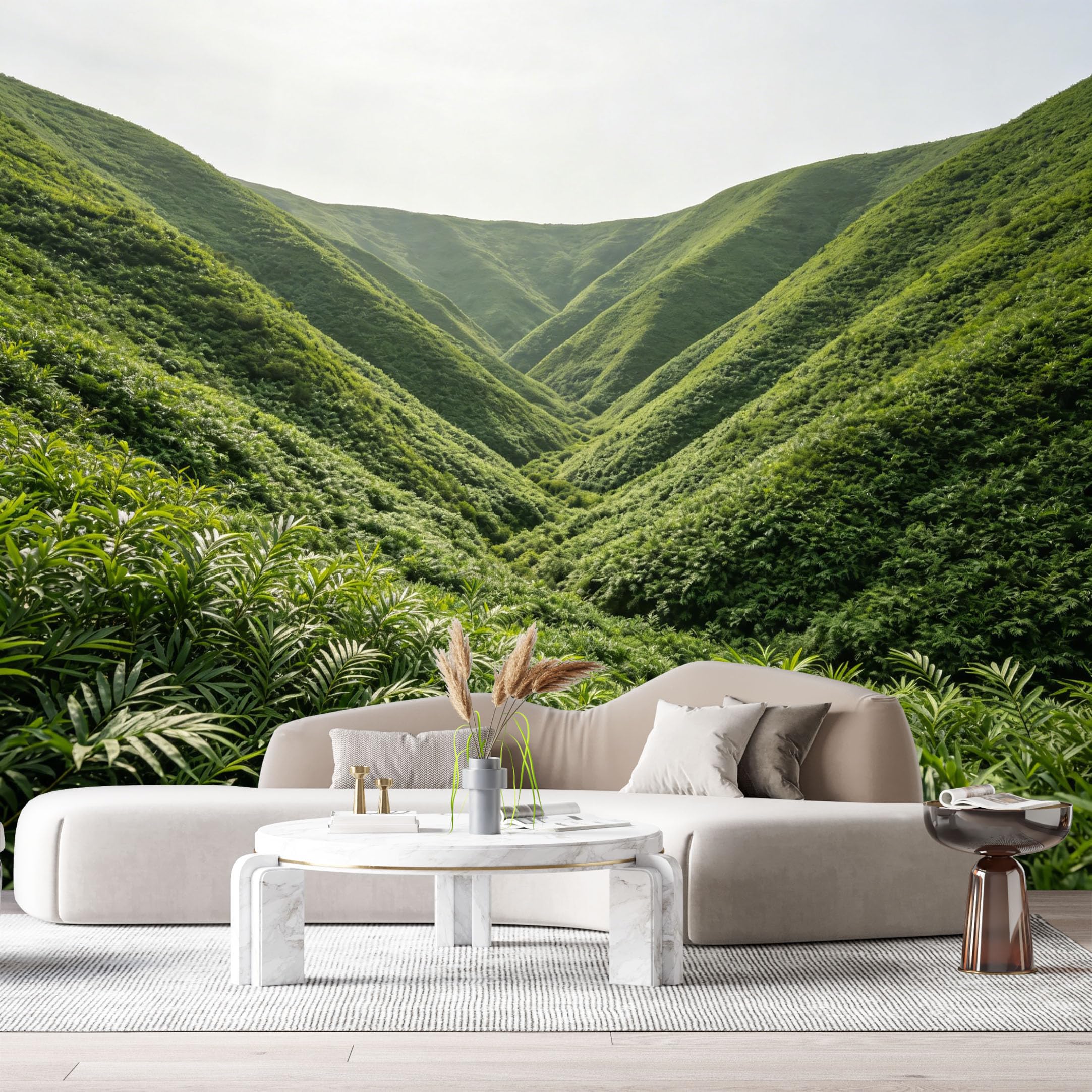 Custom Size Wall Murals Green Valley Landscape Mountain Hills Botanical Nature View SelfAdhesive Wall Fabric Removable Large Wallpaper for Photo Living Room