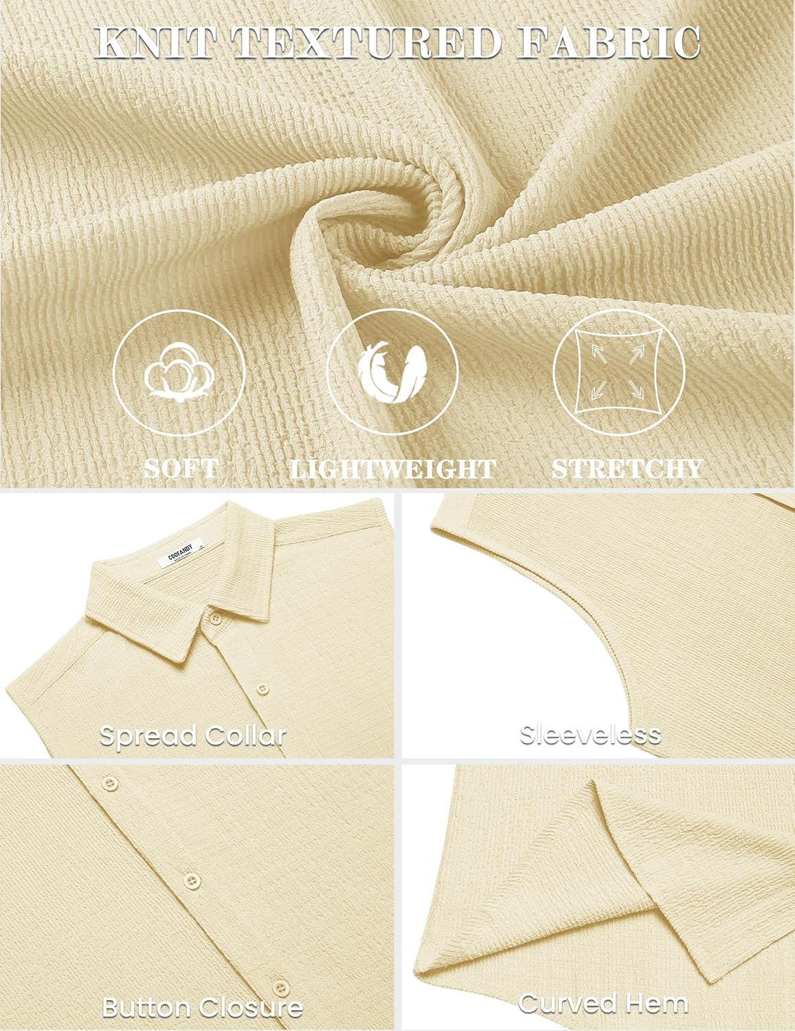 COOFANDY Men's Summer Sleeveless Shirts Beach Knit Tank Top Button Up Casual Tank Shirt Vacation Tops - Image 5