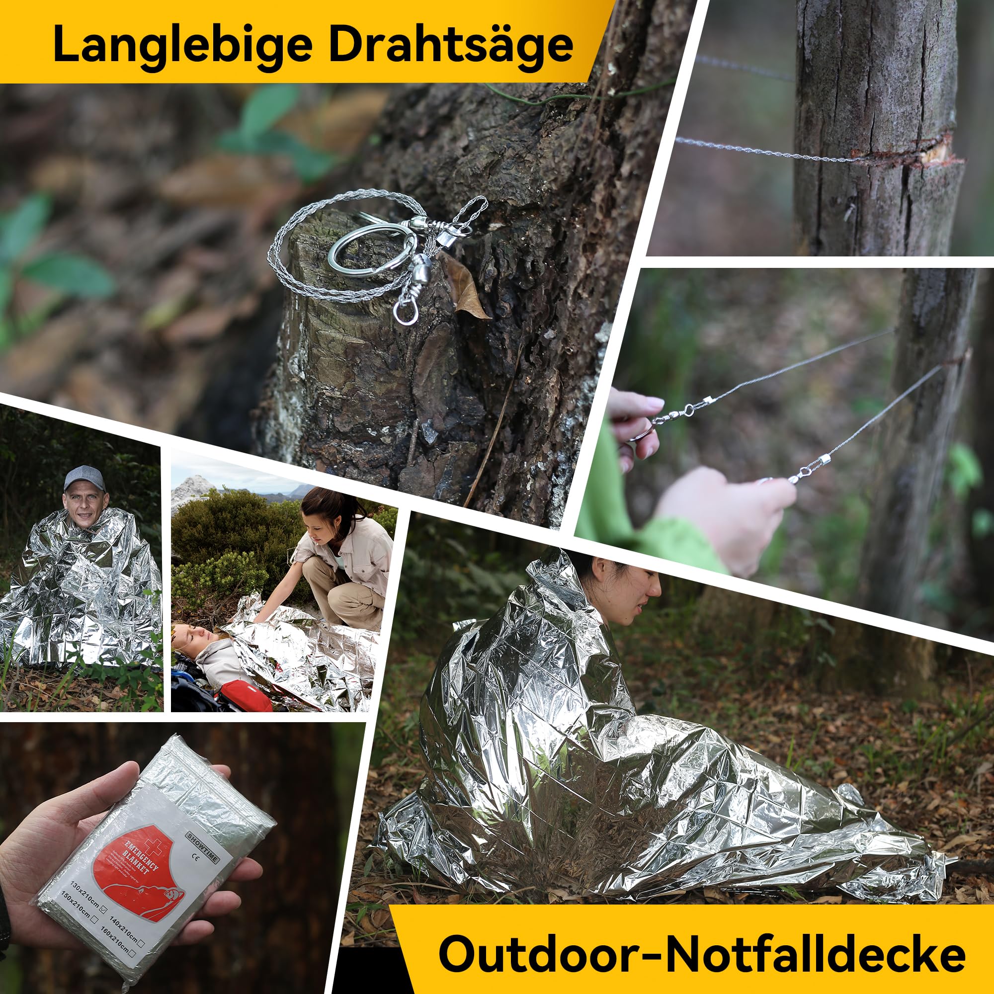 14 in 1 Survival Kit Mehrzweck-Survival-Kit, Erste-Hilfe-Set für Outdoor-Sport, Camping, Bergsteigen, Feuerstein/Thermodecke/Pfeife