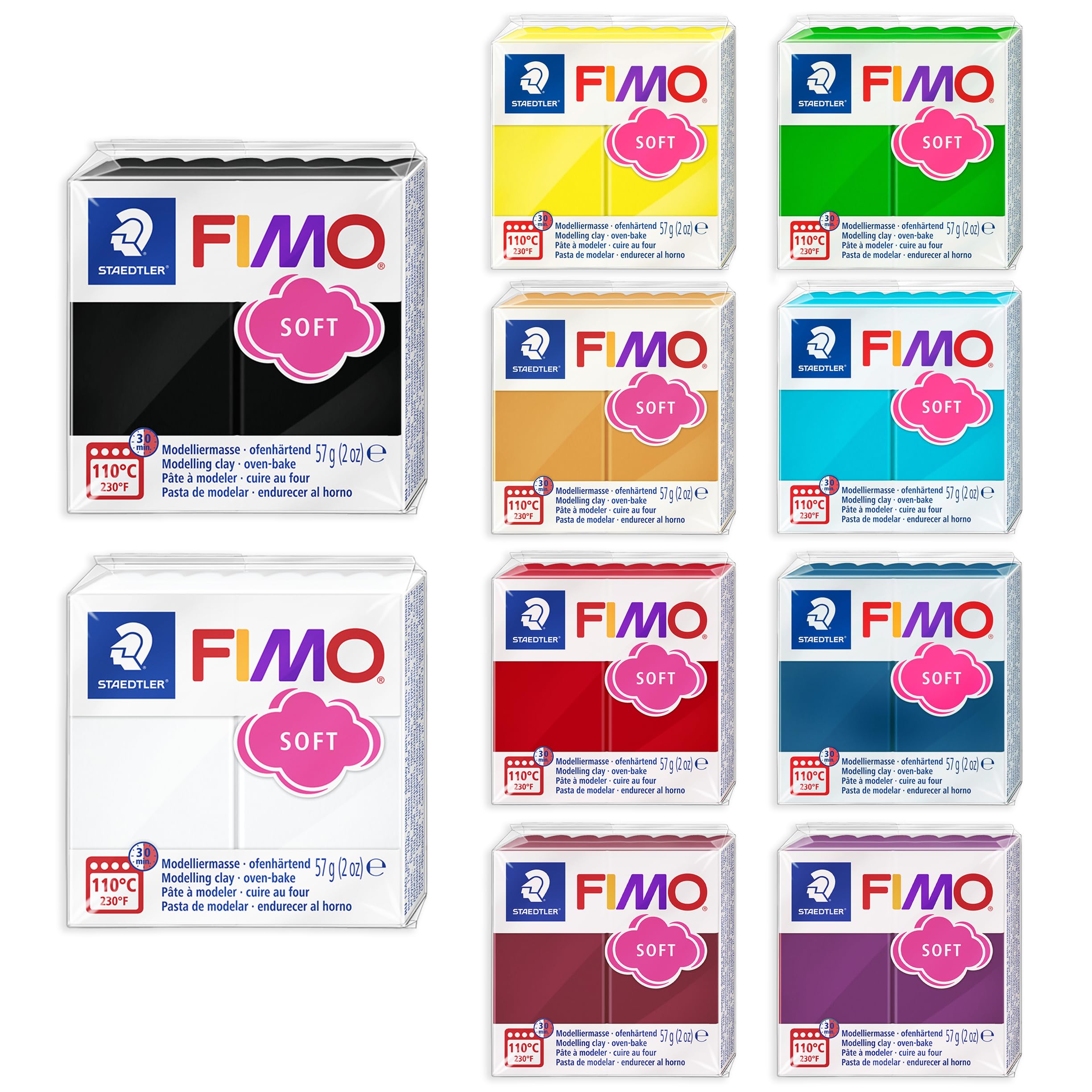 Fimo - Pasta modellabile polimerica morbida da forno, 10 x 57 g, Essentials confezione da 10