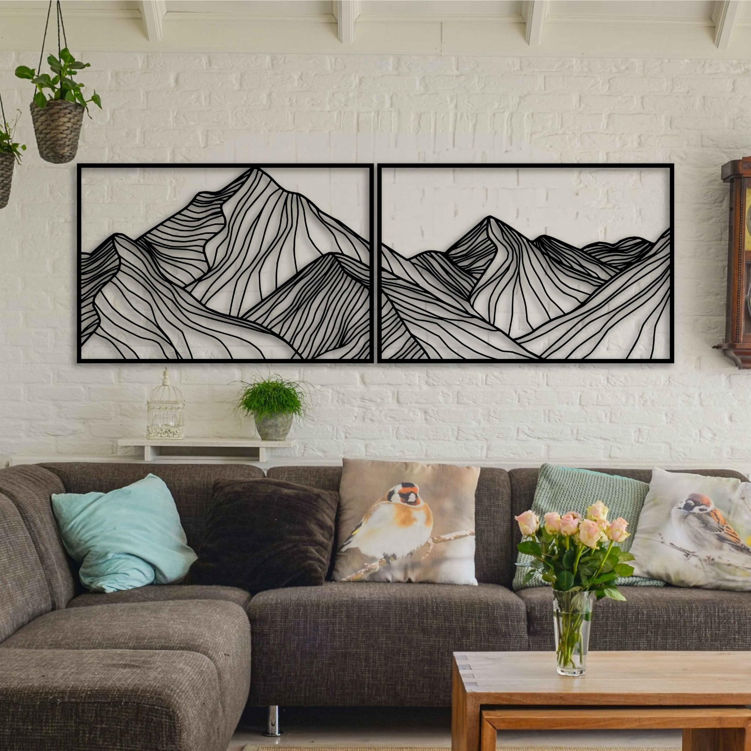 KAWA METALWORKS Mountain Metal Wall Art - Large 2 Piece Decor Over the Bed - New Home Gift (Small - 30cm x 90cm HxW)