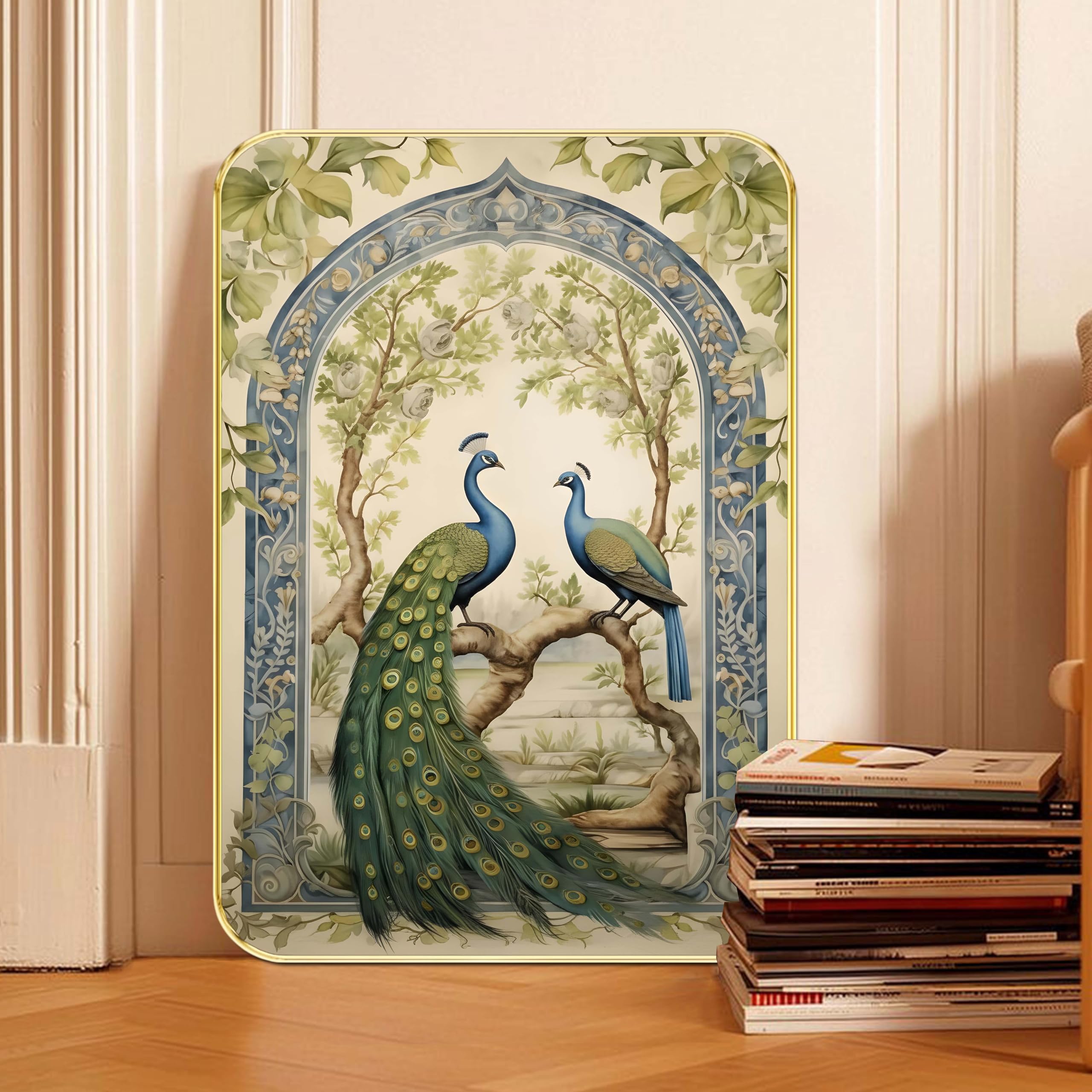 Livin'luxe Peacock Pair Wall Art | Elegant Blue–Green Peacocks on