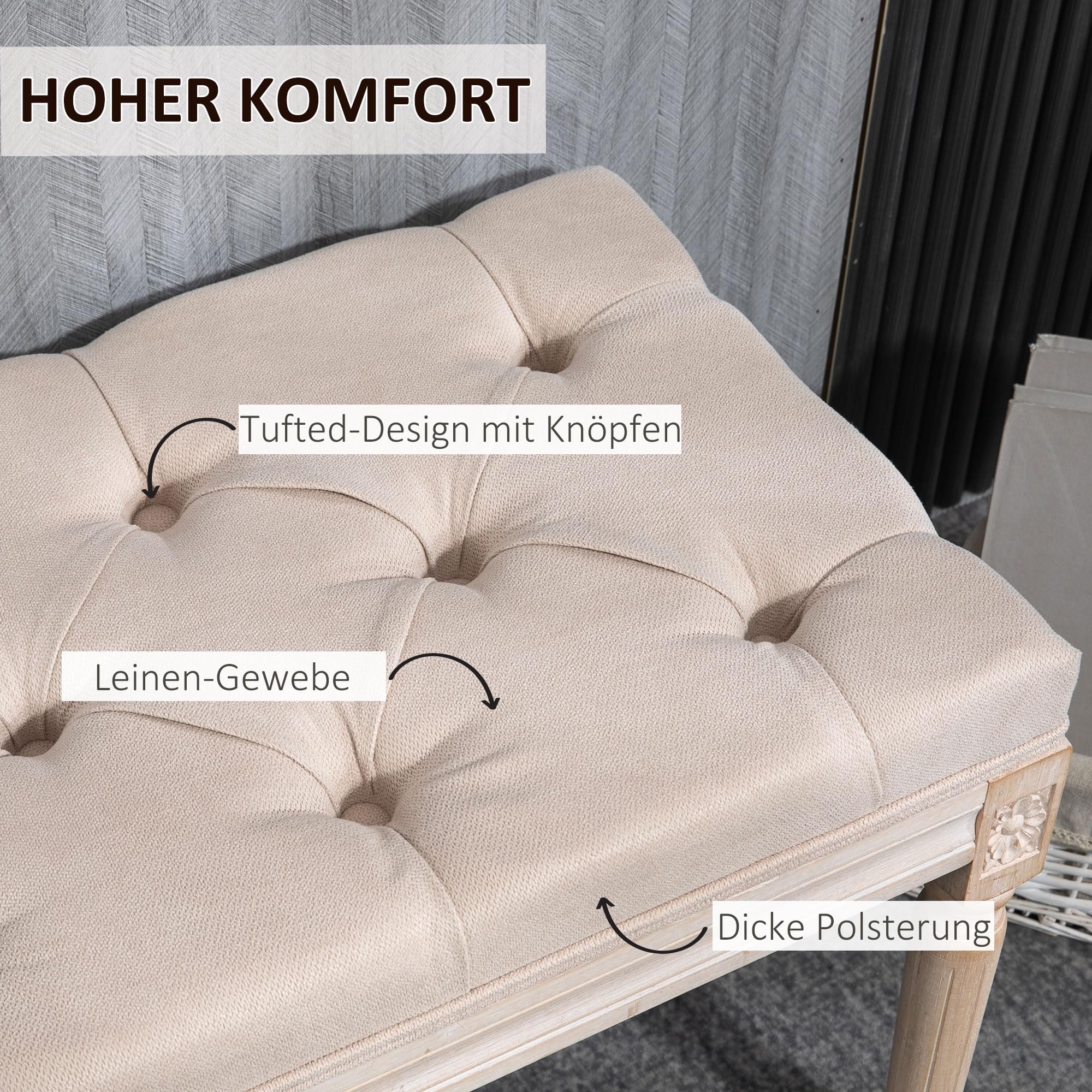 HOMCOM Polsterbank Sitzbank mit Knöpfen Leinenoptik 80x40x43cm Beige
