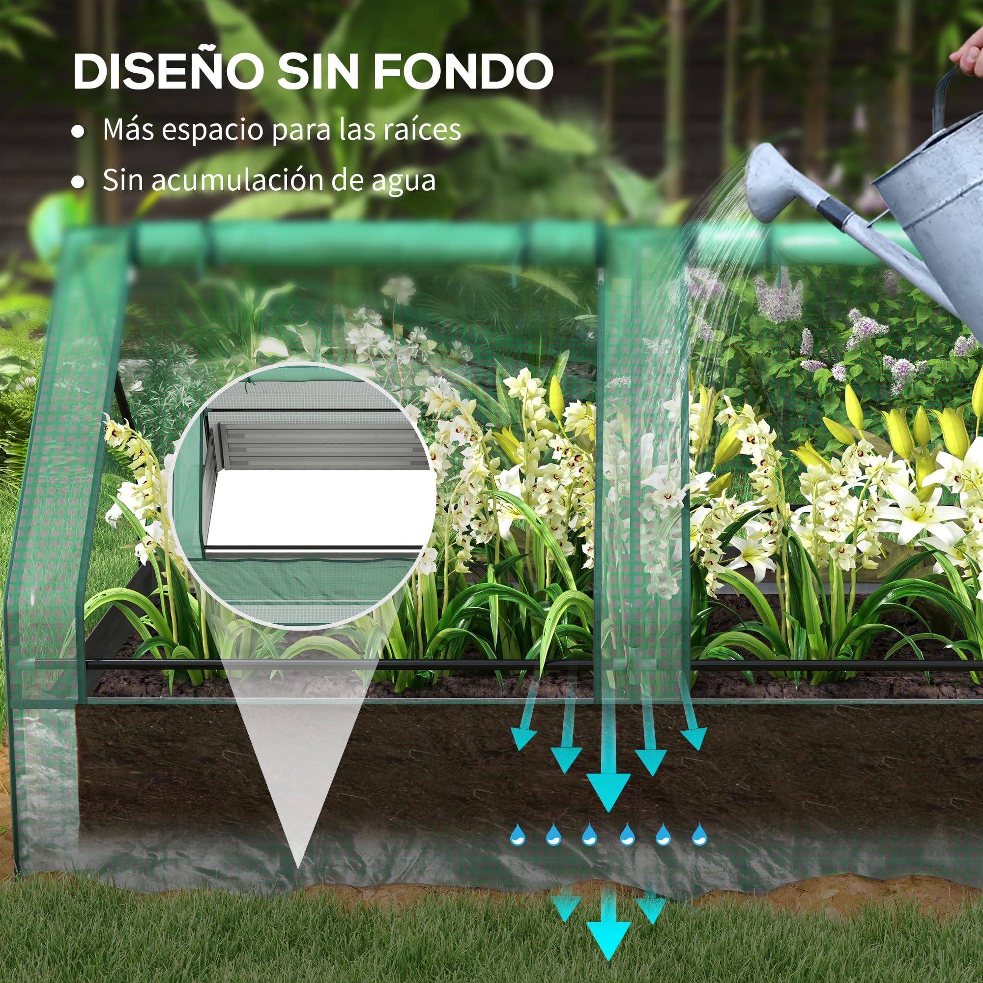 Outsunny Jardinera Exterior Grande con Mini Invernadero, Huerto Urbano de Acero Galvanizado con Base Abierta, Resistente a la Intemperie, para Patio, Terraza, Balcón, 185x95x92 cm, Gris y Verde