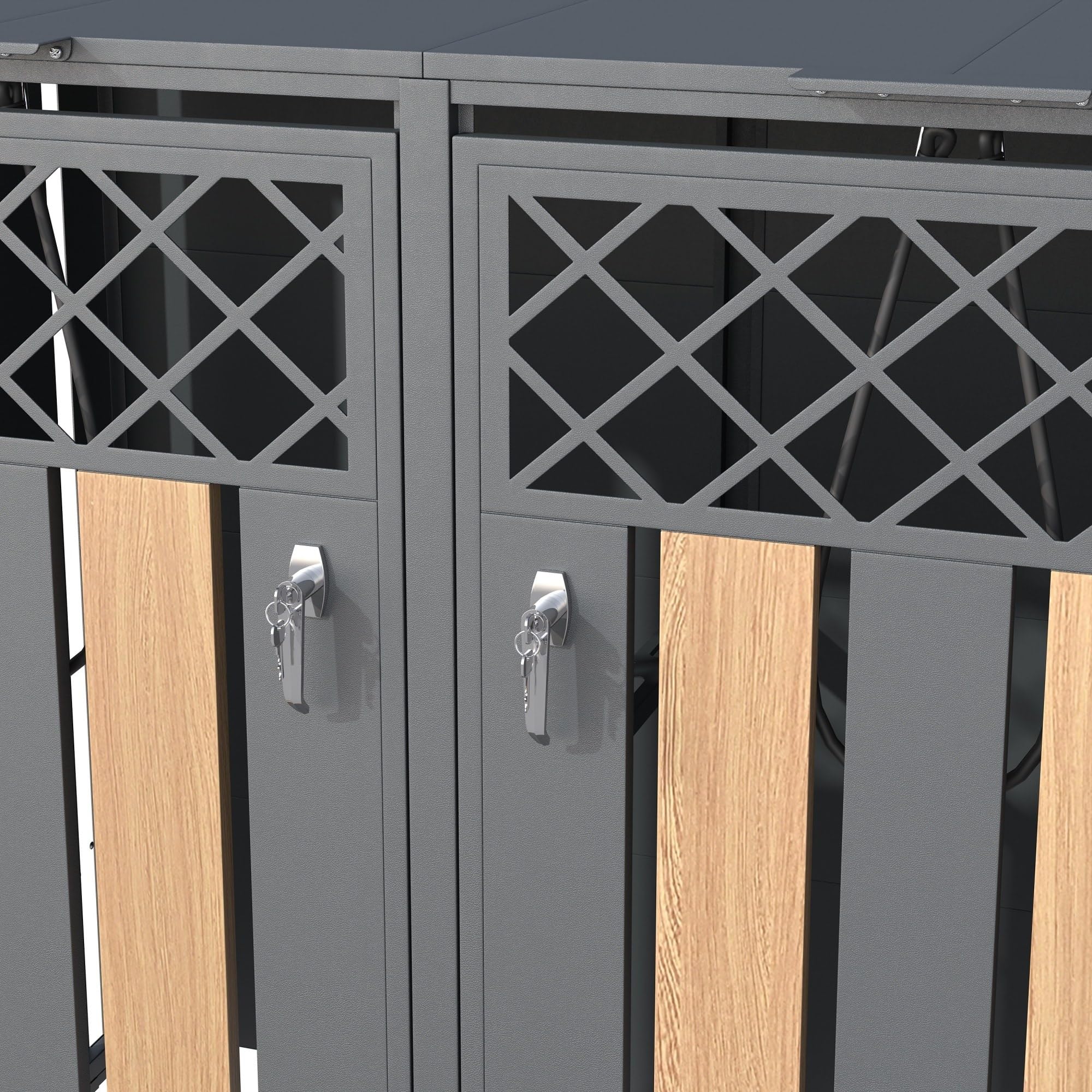 Mülltonnenbox 4-Er Mülltonnenhaus Für 4X Tonnen 120 Und 240 Liter, Stahl Verzinkt, Mit Klappdeckel, Rautenförmige Lüftungsöffnung, Trash Storage Compartments,Abschließbar,4 bin