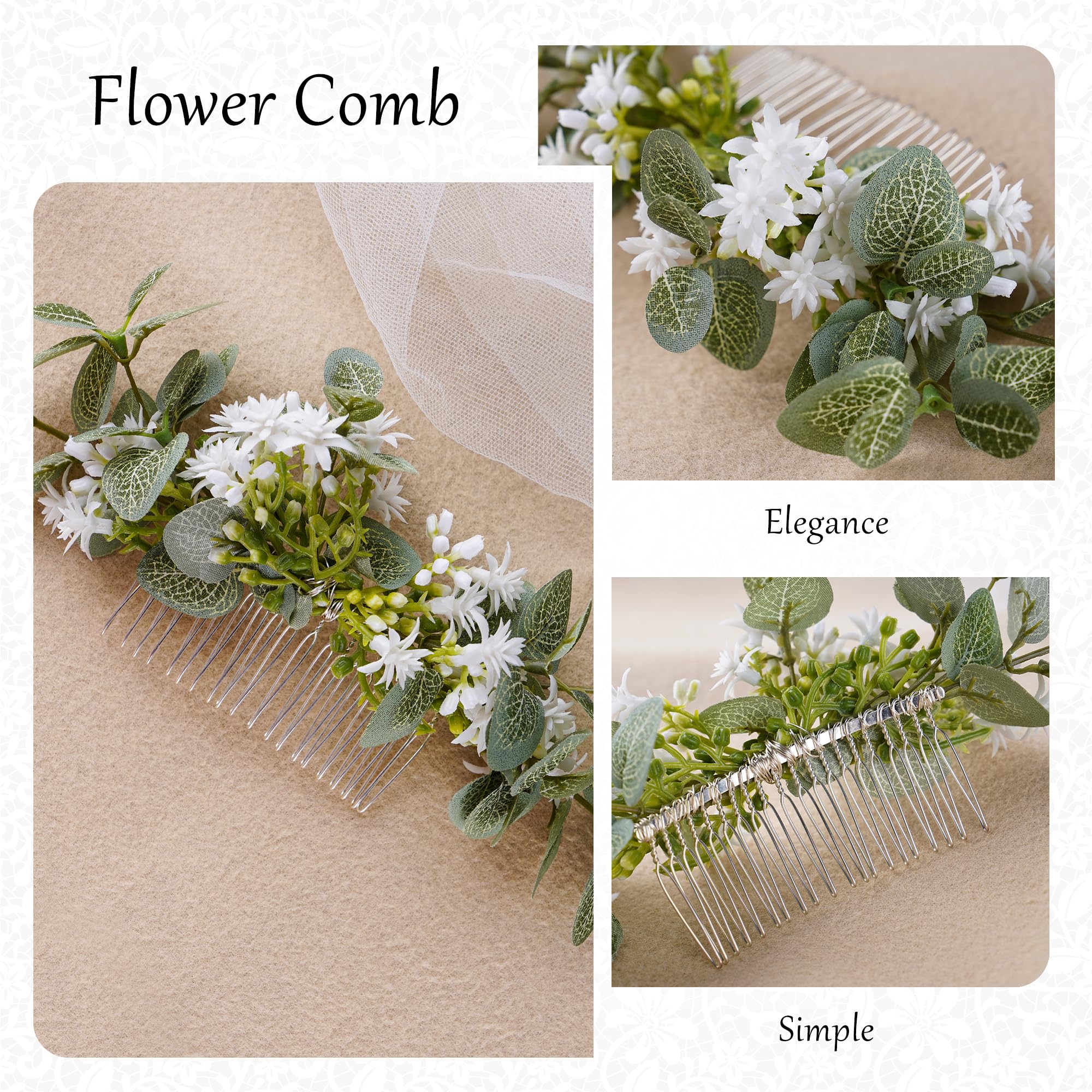 PartyforU Handmade Green Flower Hair Combs for Women Woodland Floral Combs for Boho Hair Combs for Wedding Bridal Shower Maternity Shoot Bachelorette Party Engagement - Image 2