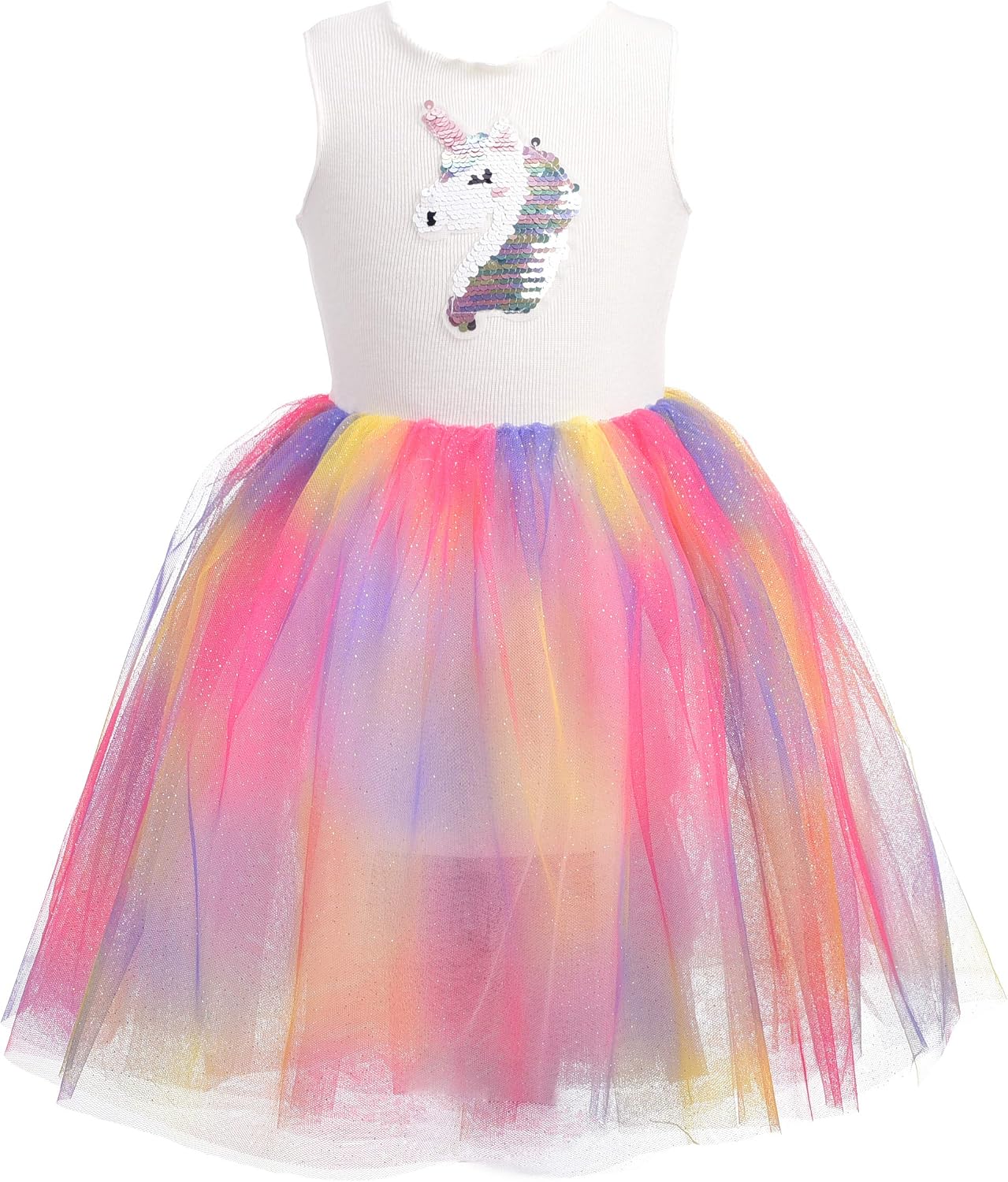 Dressy Daisy Flip Sequin Unicorn Summer Dress Birthday Outfit for Toddler Little Girls with Fancy Rainbow Tulle Skirt
