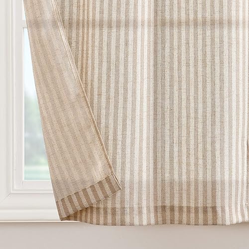 Miniatura 8 de jinchan Cortinas de cocina de 24 pulgadas de largo, de lino, a rayas, con cintas en la parte superior, cortas, filtran la luz, con jareta, para sala