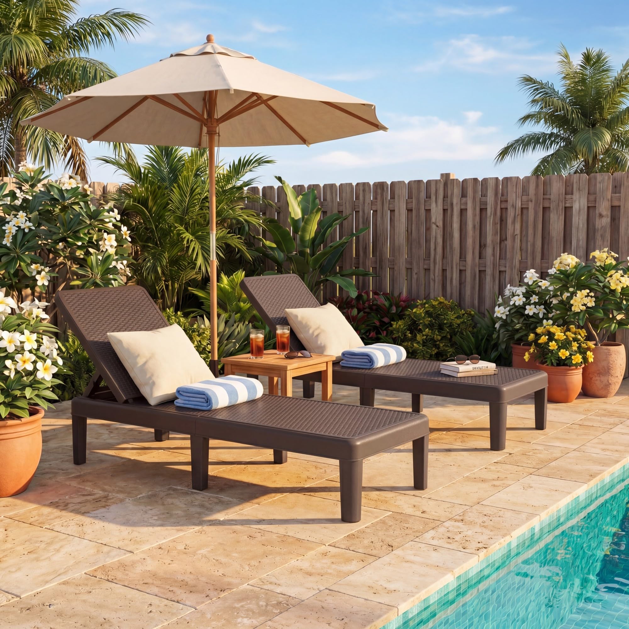 LIFEZEAL Sonnenliege Rattan, Gartenliege mit 4-Fach Verstellbarer Rücklehne, Liegestuhl Relaxliege mit Rattan-Optik, Strandliege bis zu 150 kg, Lounge Sessel Outdoor für Balkon, Garten (Braun)