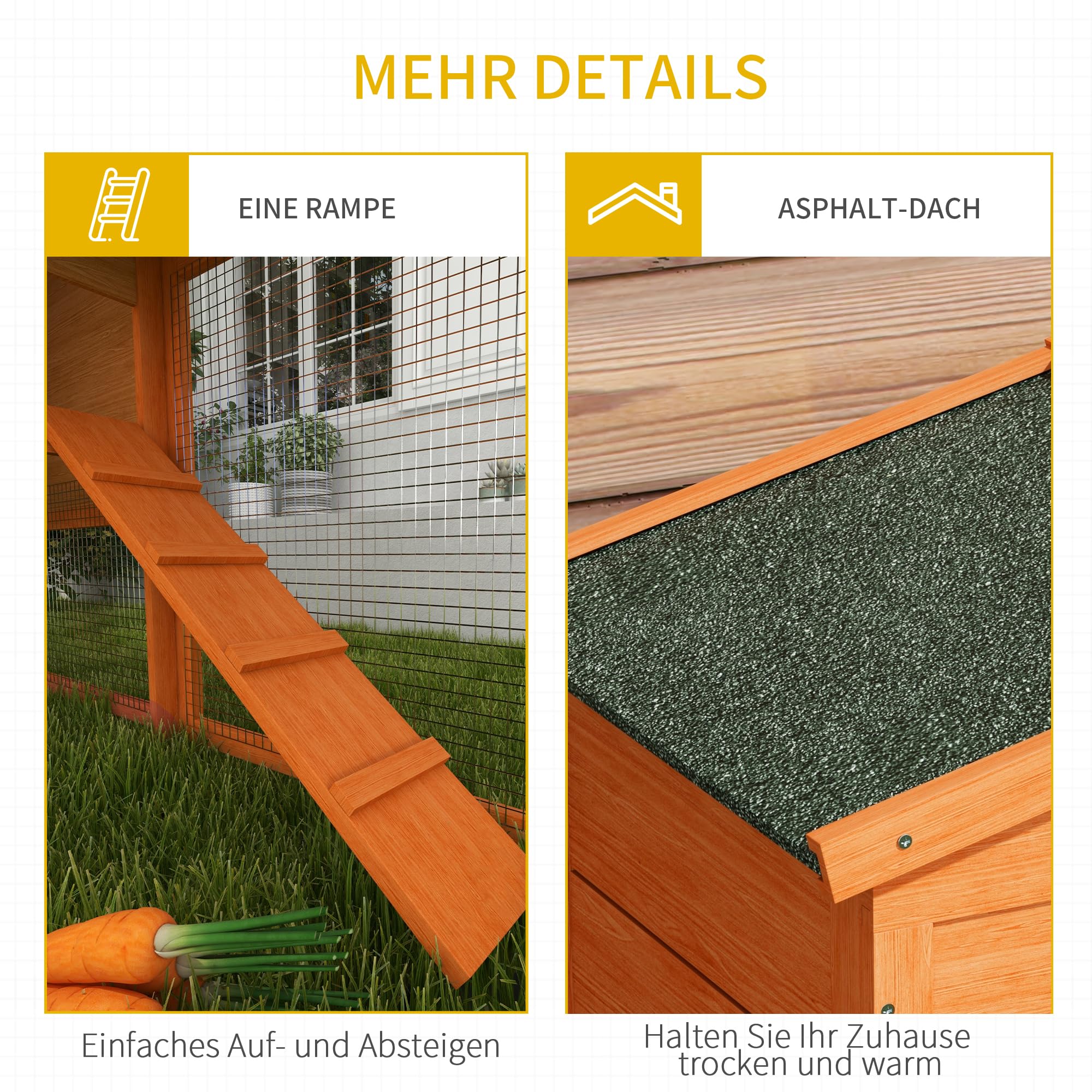 PawHut Kaninchenstall, auf Zwei Etagen, mit Rampe 150x45x85 cm Orange