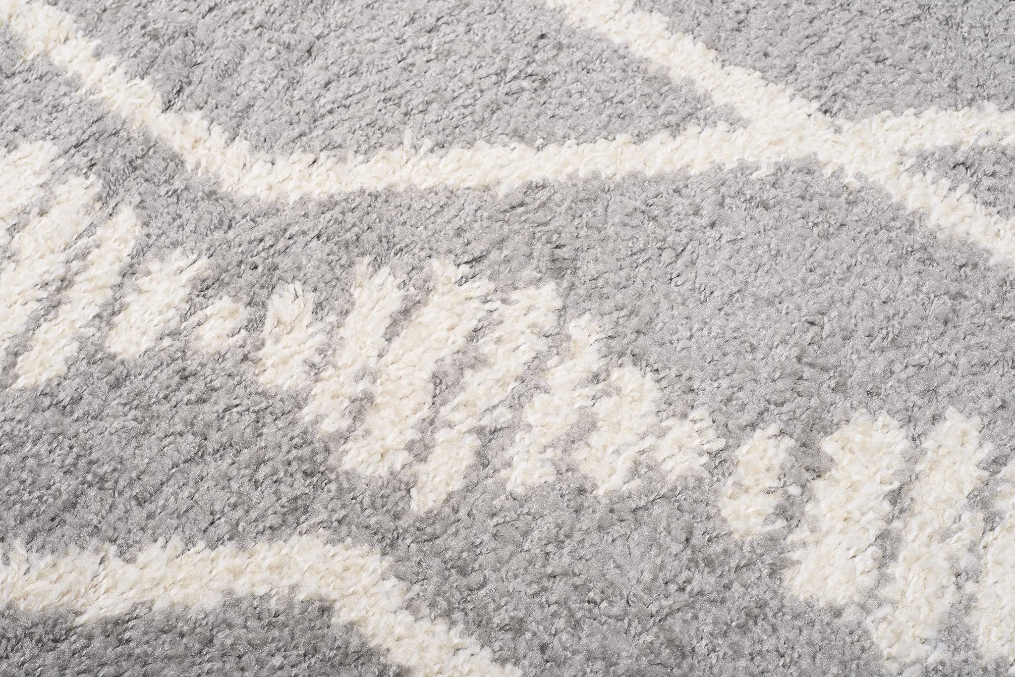 TAPISO Boho Rond Tapis Shaggy Poil Long Design Moderne Gris Crème Motif Aztèque Ethnique Losanges Tapis Salon Chambre Ado Enfant Oeko-TEX Résistant Moelleux 160 x 160 cm
