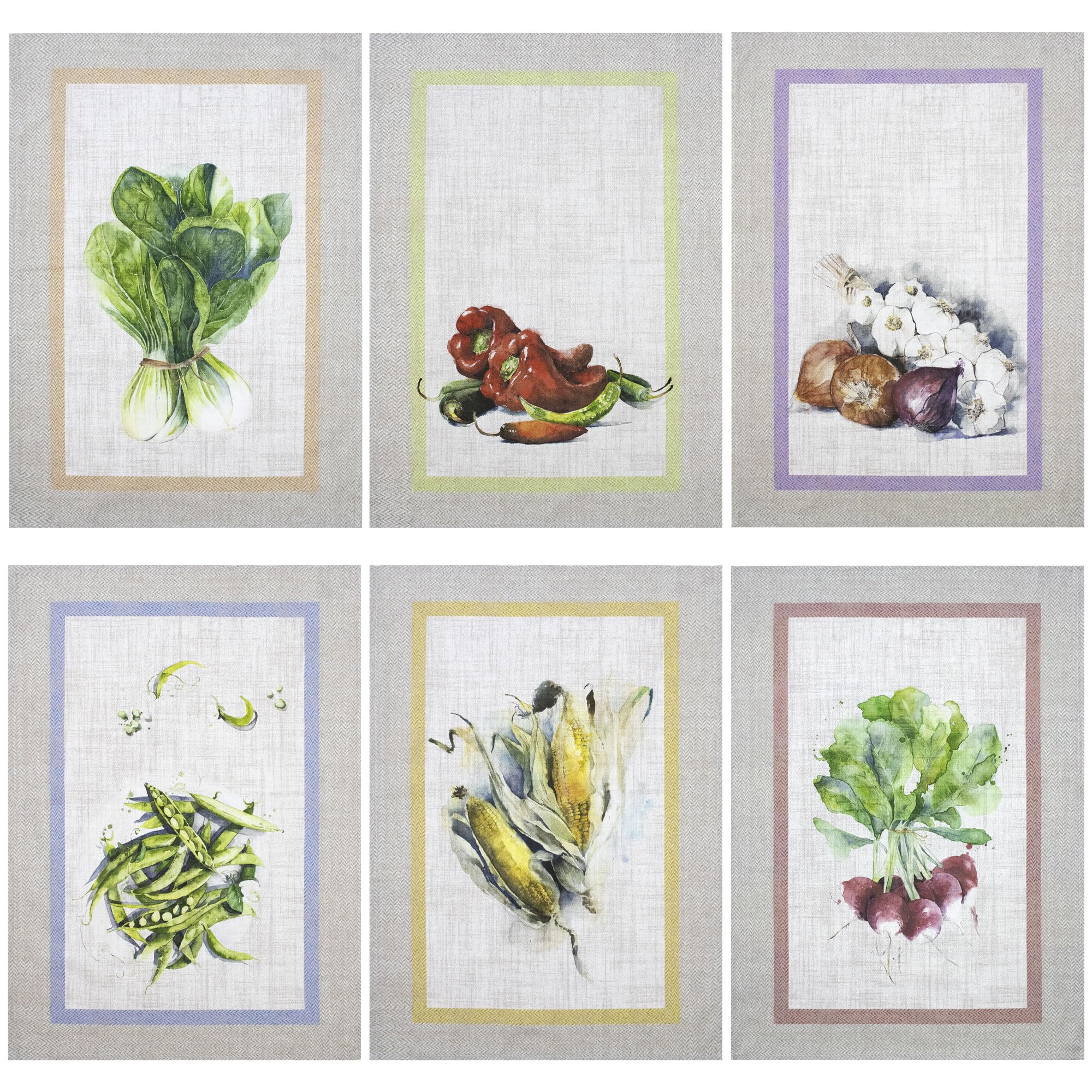 Torchons cuisine légumes vintage en coton pour embellir votre table