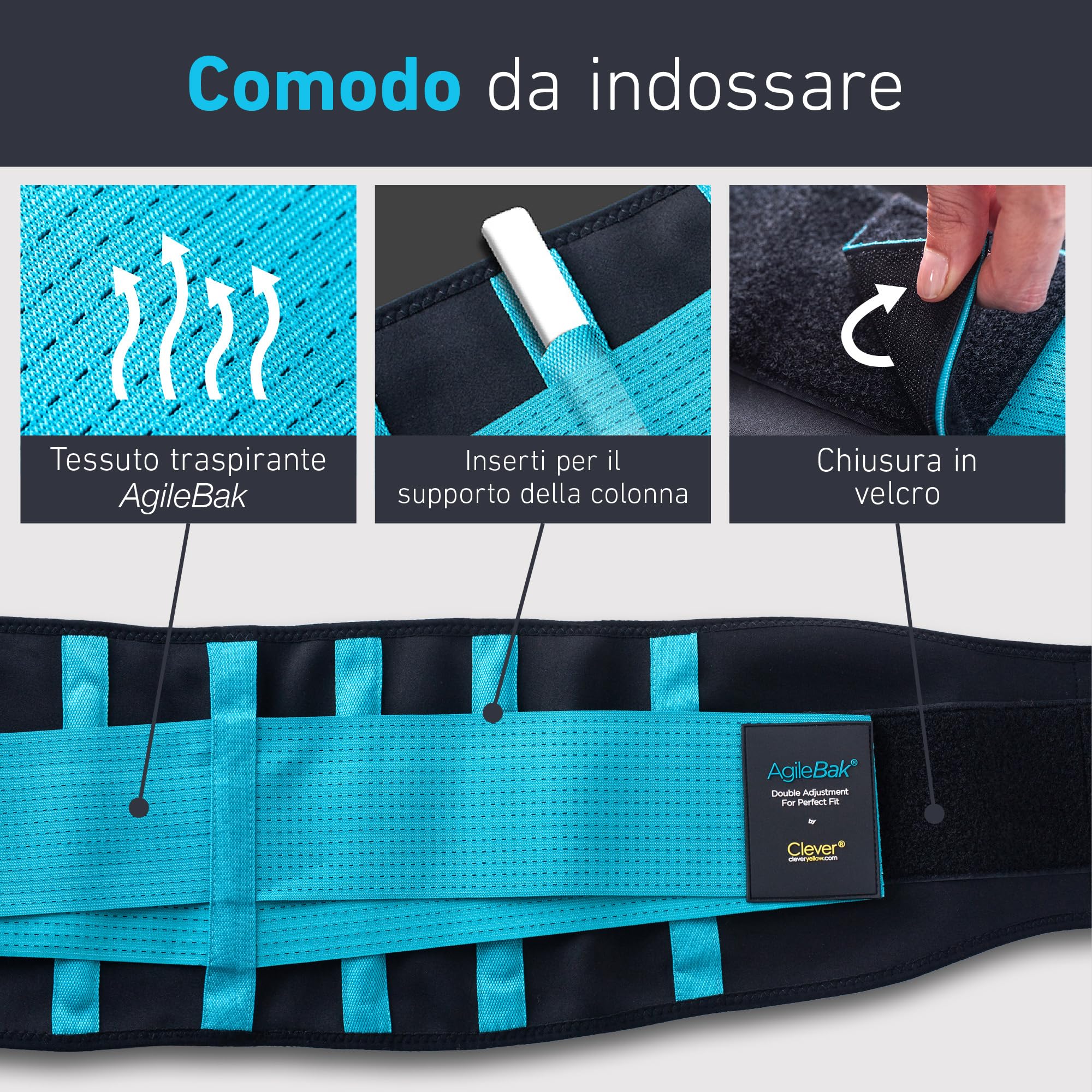Clever Yellow Fascia lombare adatta a donne e uomini - Supporto terapeutico per la zona lombare - L'unico tutore certificato per il sollievo dal dolore lombare e la prevenzione degli infortuni - Large