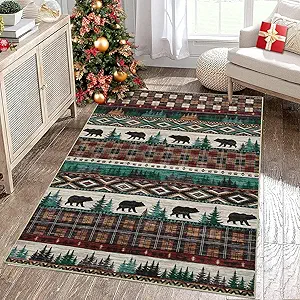 GlowSol Christmas Area Rug 4x6 Bedroom Rugs Machine Washable Rug Rustic Buffalo Xmas Rug Christmas Throw Rug Low Pile Carpet Xmas Non-Slip Farmhouse Rug for Bedroom Kitchen Entryway Entrance Rug
