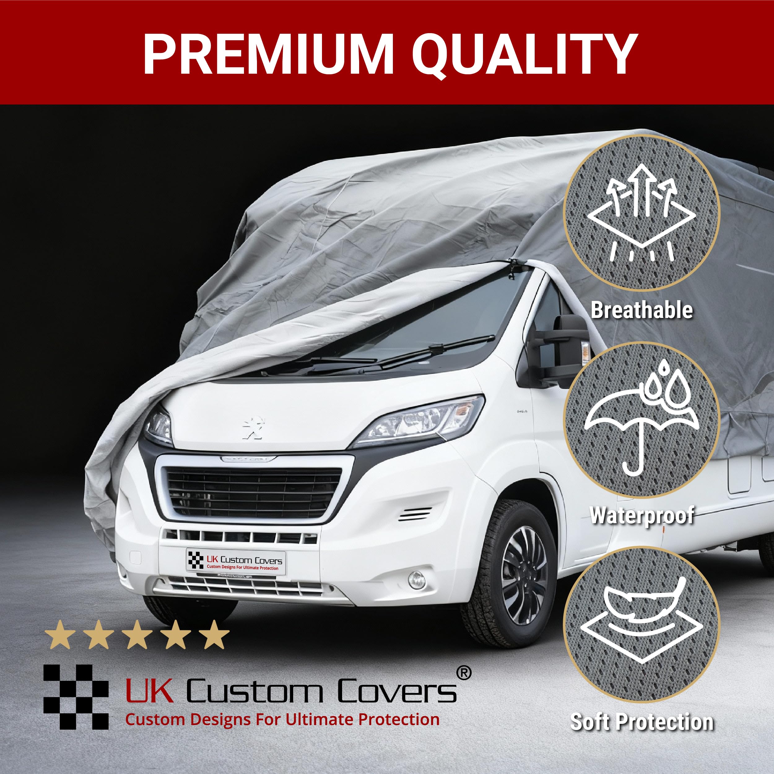 UK Custom Covers MC860GREYAD4 - Funda impermeable para autocaravana de 4 capas, color gris, tamaño 5,7-6,1 m