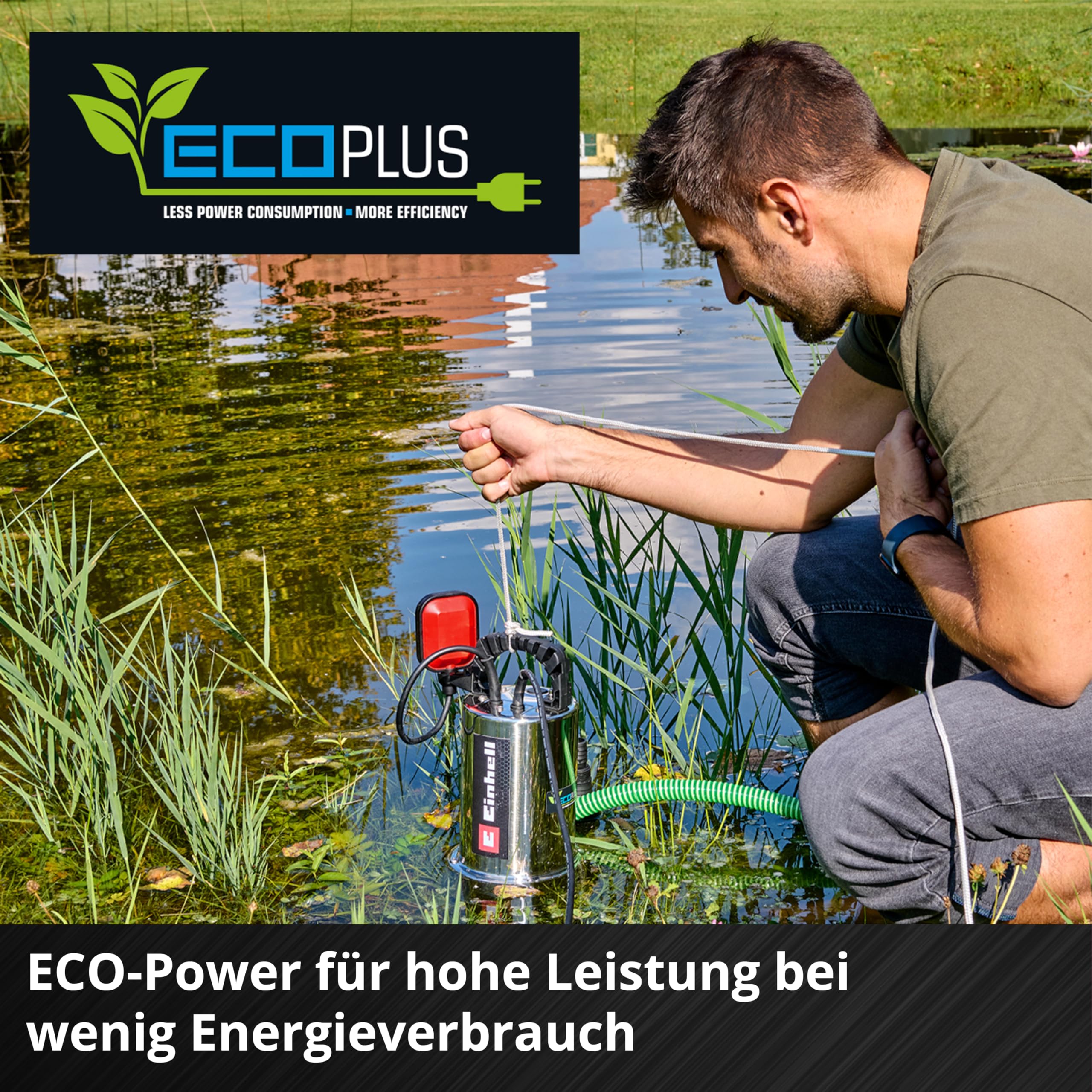 Einhell Schmutzwasserpumpe GC-DP 7035 N ECO PLUS (700 W, 19000 L/h Fördermenge, max. 8 m Förderhöhe, ECO PLUS Technologie, Schmutzpartikel bis zu 35 mm, Schwimmerschalter)