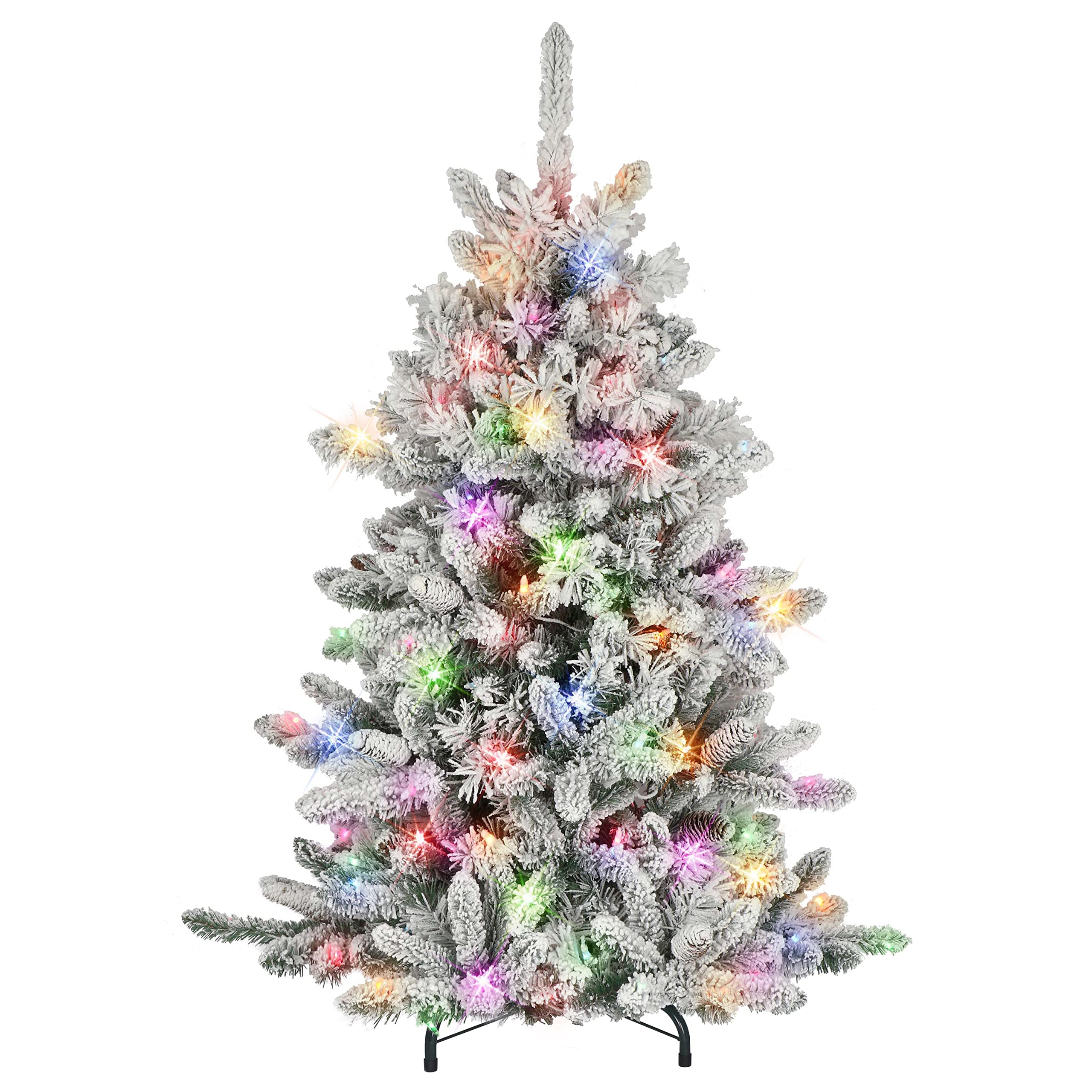 4.5 ft Pre-lit Flocked ?Bennington Fir Tree, 354 Tips, 150 UL Multi Color Incandescent Lights