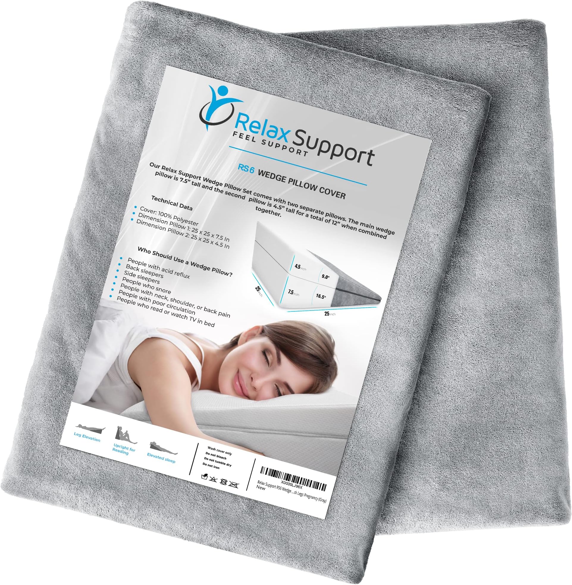 Wedge Pillow Short Plush Gray Cover – Washable and Breathable Bed Wedge Pillow Case for RS6 Wedge Pillow - ONLY Matches with 25x25x12 inches RS6 Wedge Pillow with 3-in-1 Technology Adjustable Pillow…