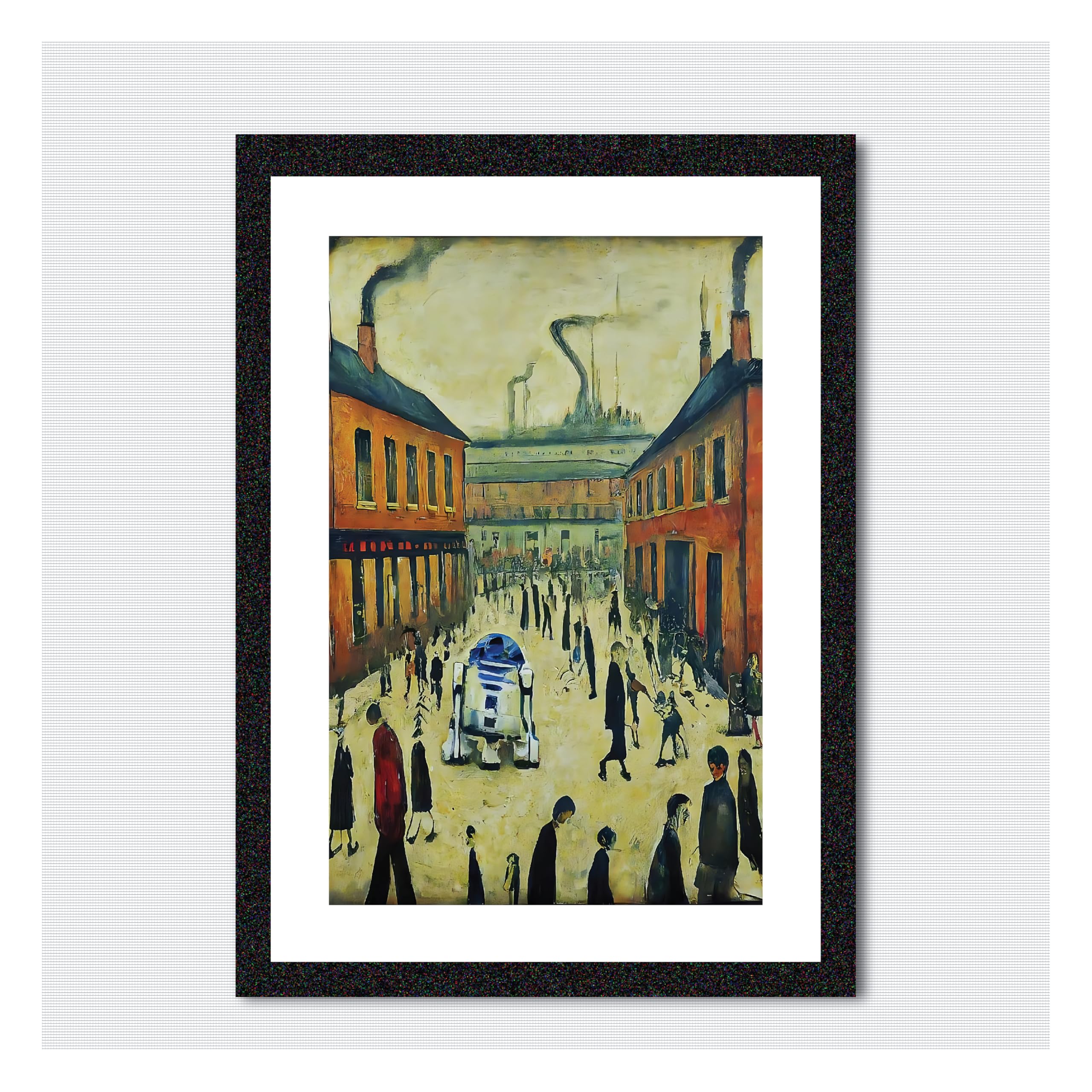 Greetingles Lowry-Style Framed Print. Beautiful Black Ash Frame (Lowry, A4 Droid Street), 34L x 24W cm