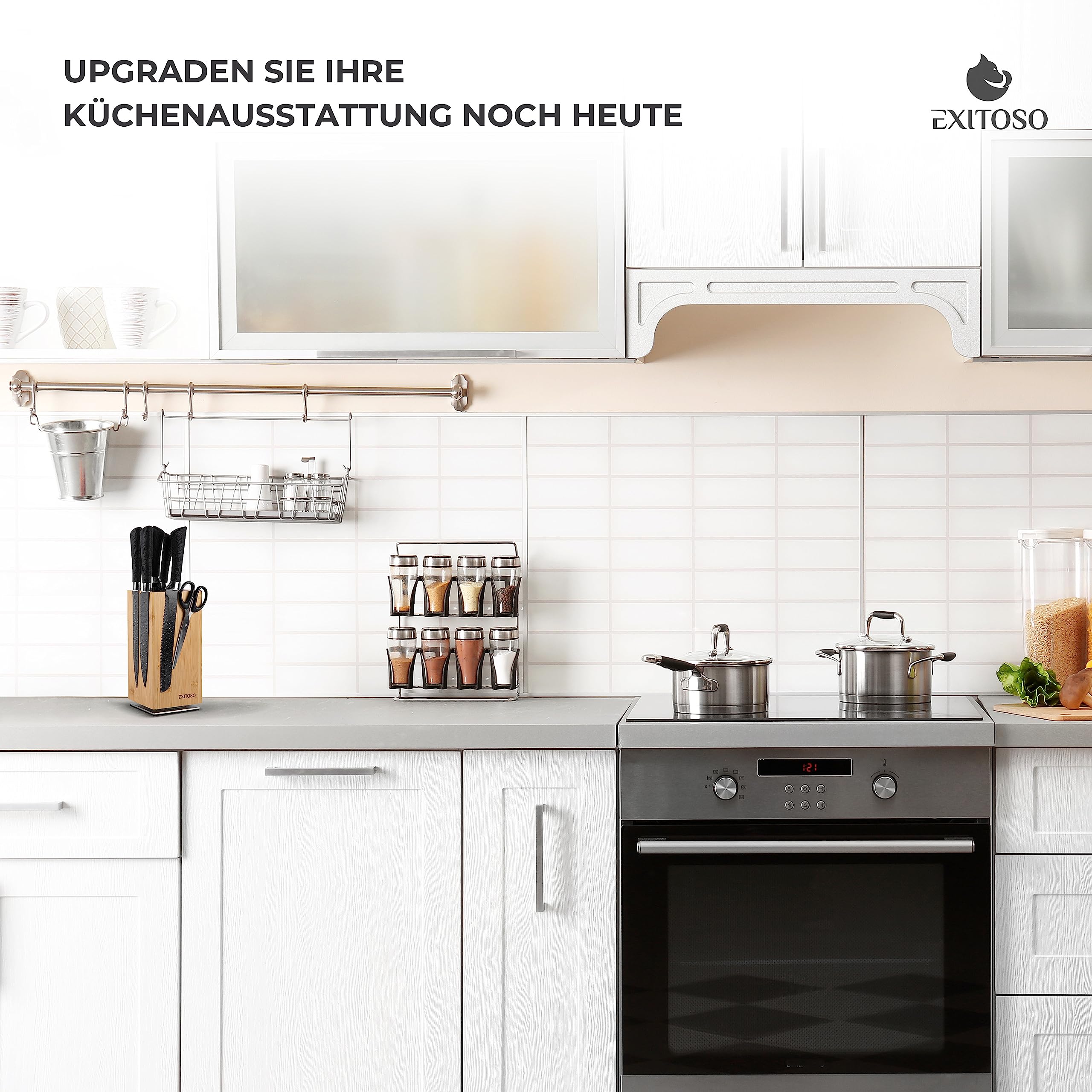 Exitoso Messerblock aus Bambus (ohne Messer) | Messerhalter 360° drehbar, außen magnetisch & mit Borsteneinsatz… – Ansicht 11